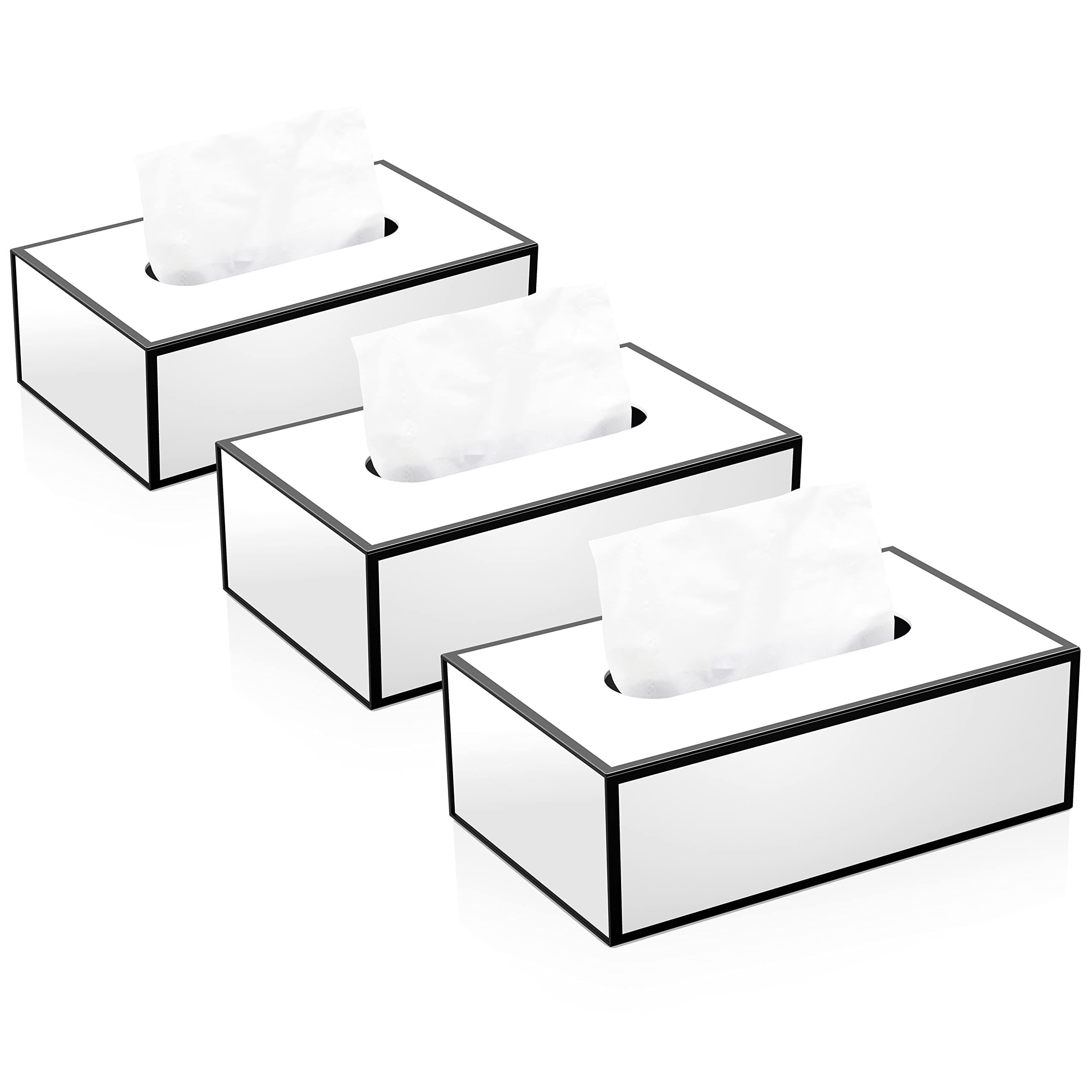 JiaWei Tissue Box Cover, Rectangle Tissue Box Cover 3 Pack, Tissue Box Holder with Magnetic, Decorative Facial Paper Organizer, Waterproof Foldable Napkin Dispenser for Bathroom, Office, Dresser-White