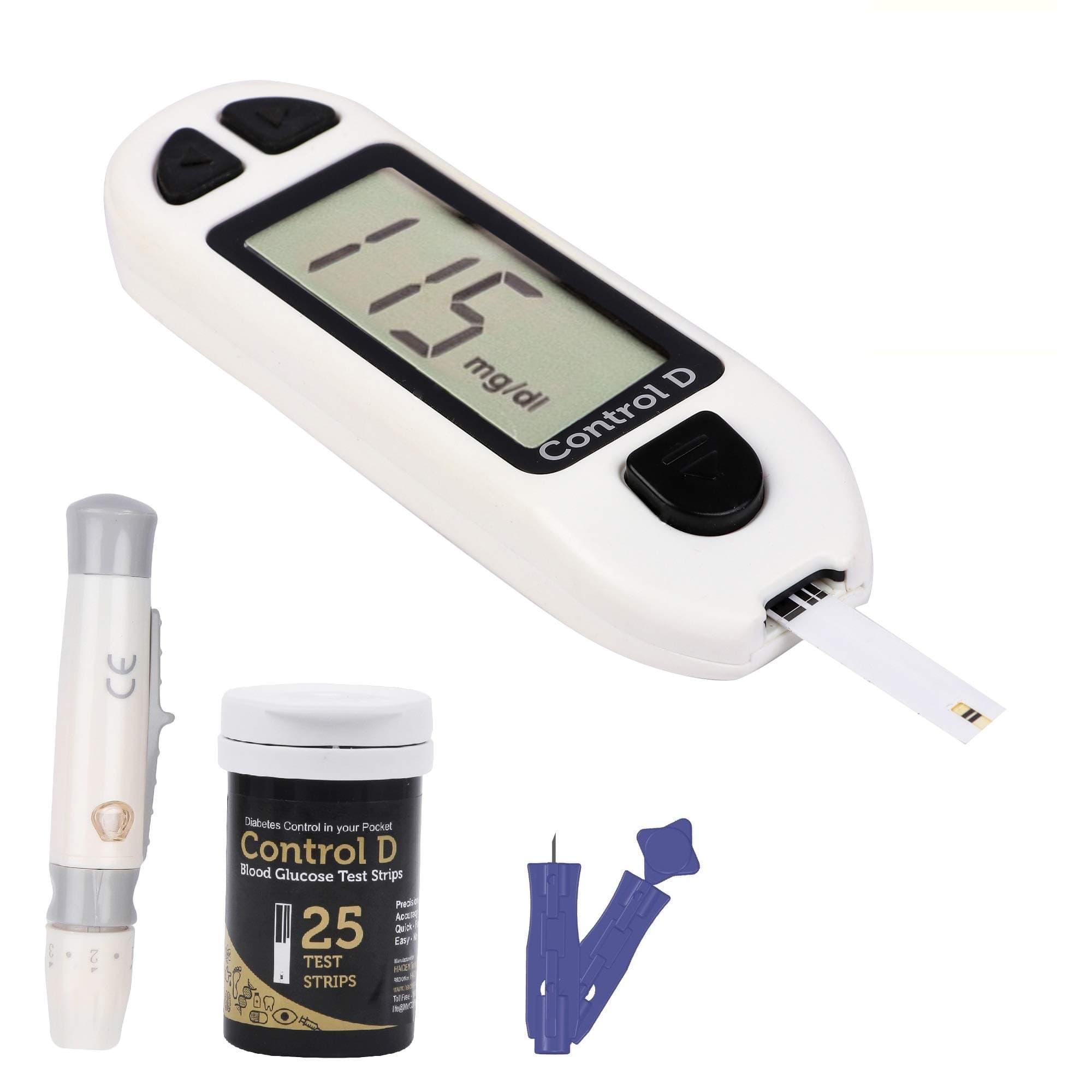 Glucose Blood Sugar testing Machine with 25 Strips Glucometer, White
