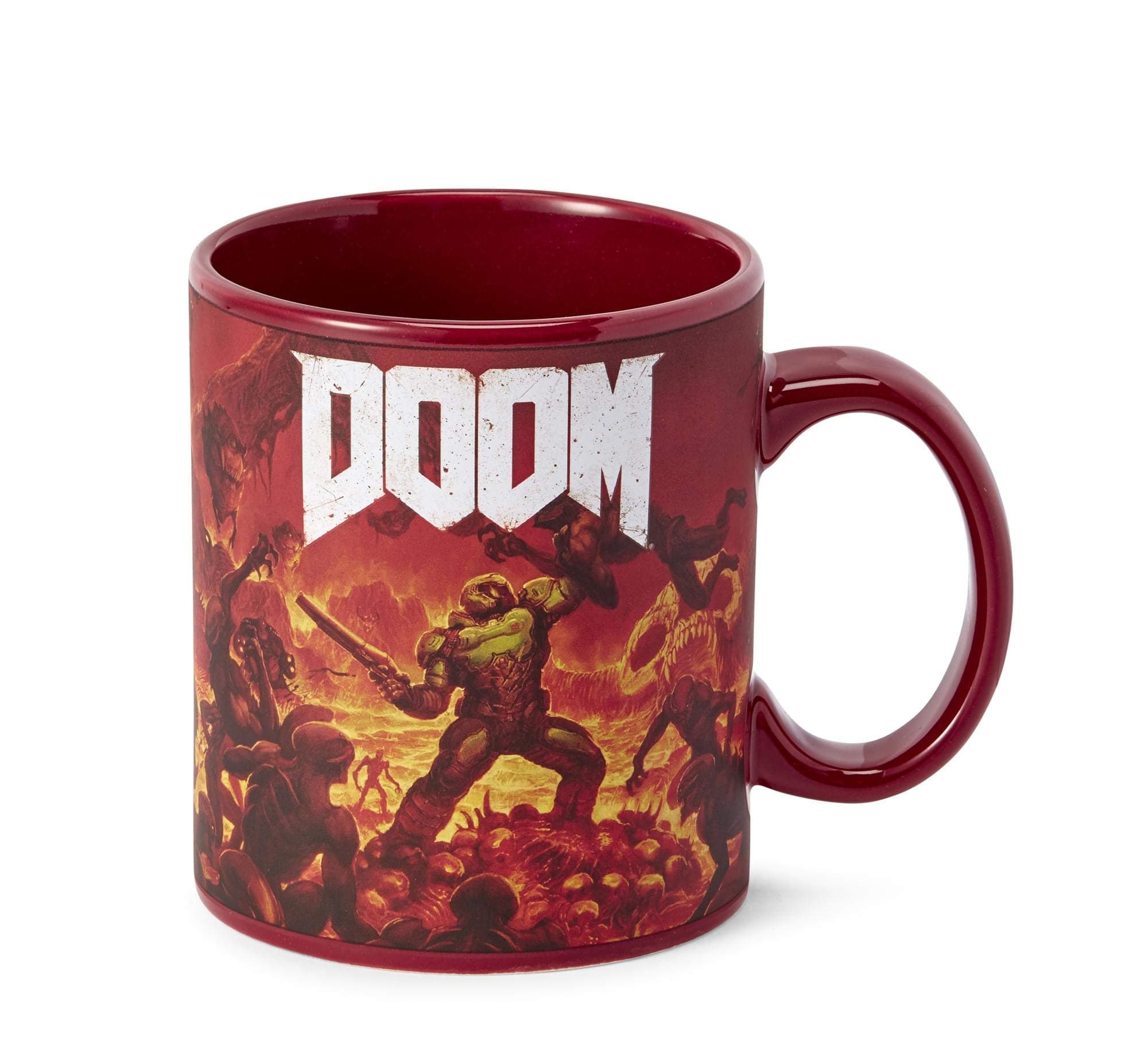 JUST FUNKY Official DOOM Doomslayer 16-Ounce Mug - Ceramic Cup for Hot Coffee, Tea, Cocoa - Novelty Drinking Container - Perfect for Home, Office, Parties - Licensed Merchandise