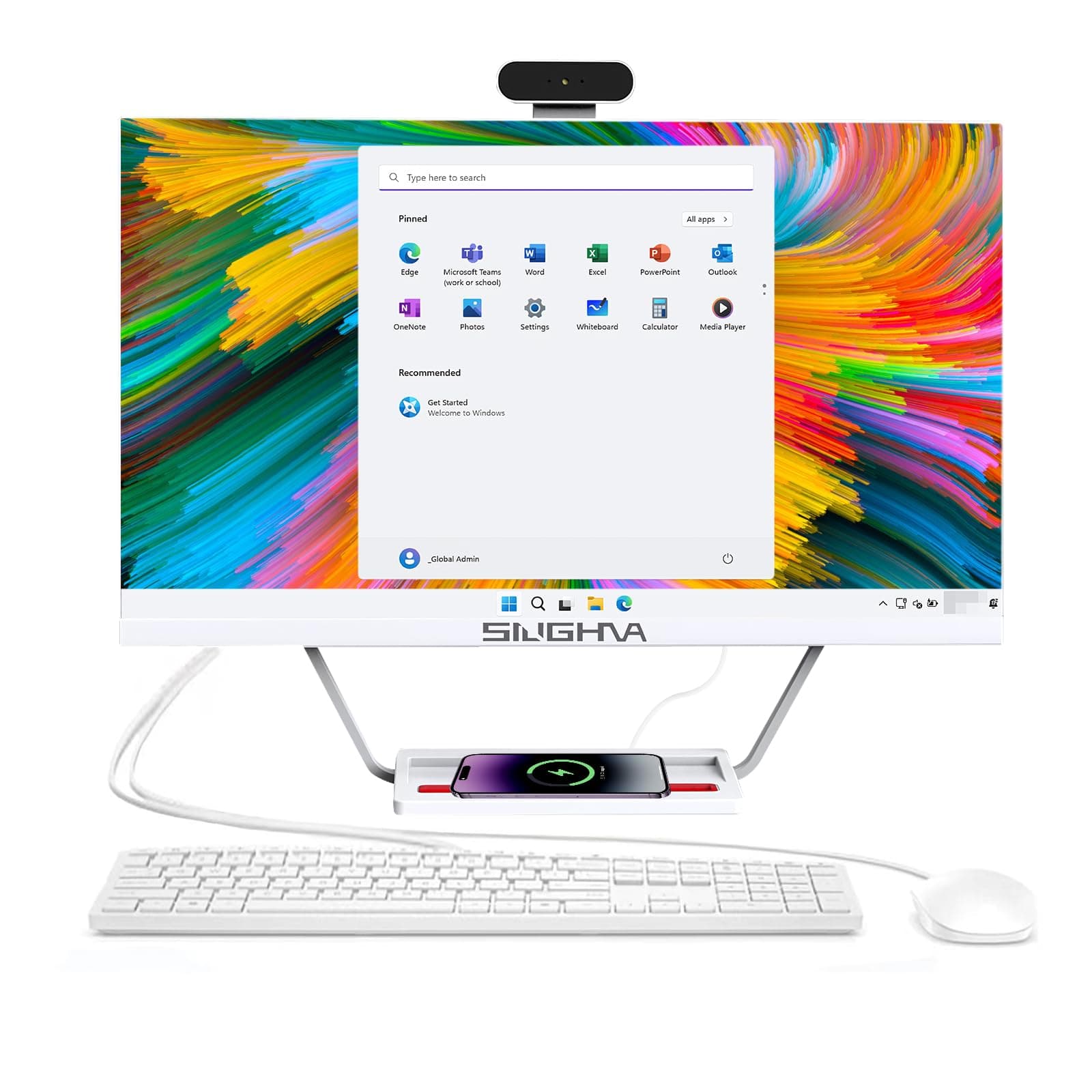 SIUGHVA All-in-One Desktop Computer 24" FHD Display PC, i7 Quad-Core Windows 11, 16GB RAM, 512GB SSD, Wireless Charging Function, Wired Keyboard & Mouse, RGB Speaker & Webcam, White (i7/16G/512G)