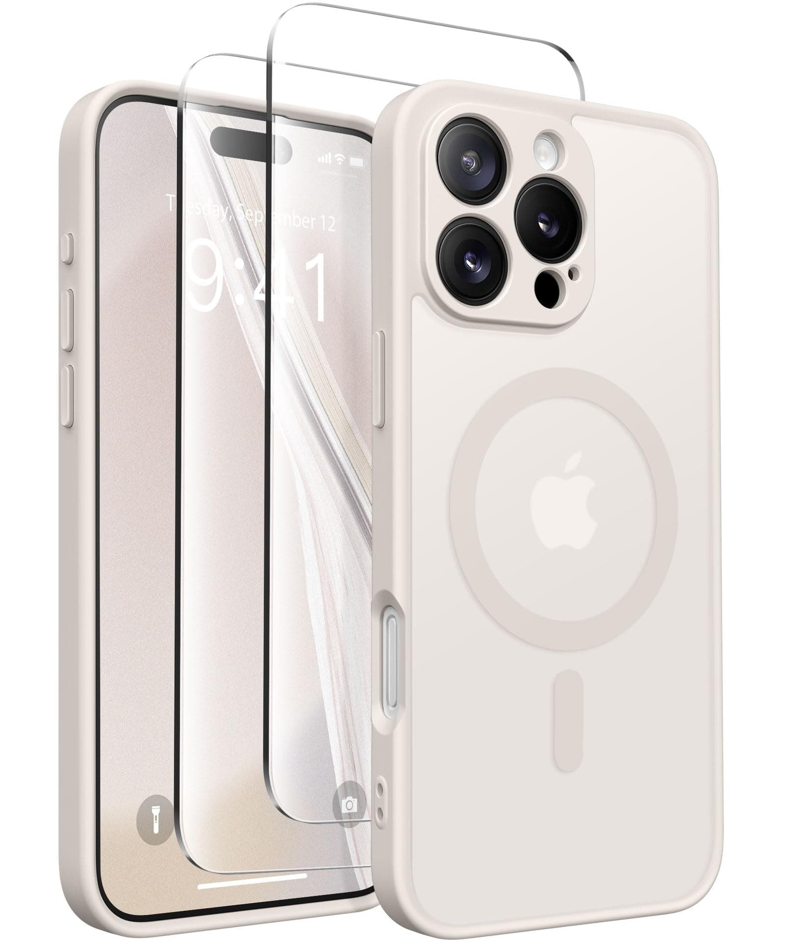 CAPRARO Magnetic Compatible with iPhone 16 Pro Max Case, Upgraded [Full Camera Protection] [Compatible with MagSafe] Protective Translucent Matte Women Phone Case Cover, Stone