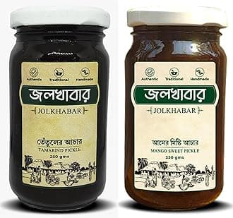 JOLKHABAR | Tetul er Achar - Aam er Misti Achar 500 gms Combo Pack | Tamarind Pickle - Mango Sweet Pickle | Tentul and Mango MIsti Authentic Traditional Handmade Achar | Bengali Recipe | 500gms Pack (250 gms each) | Pack of 2