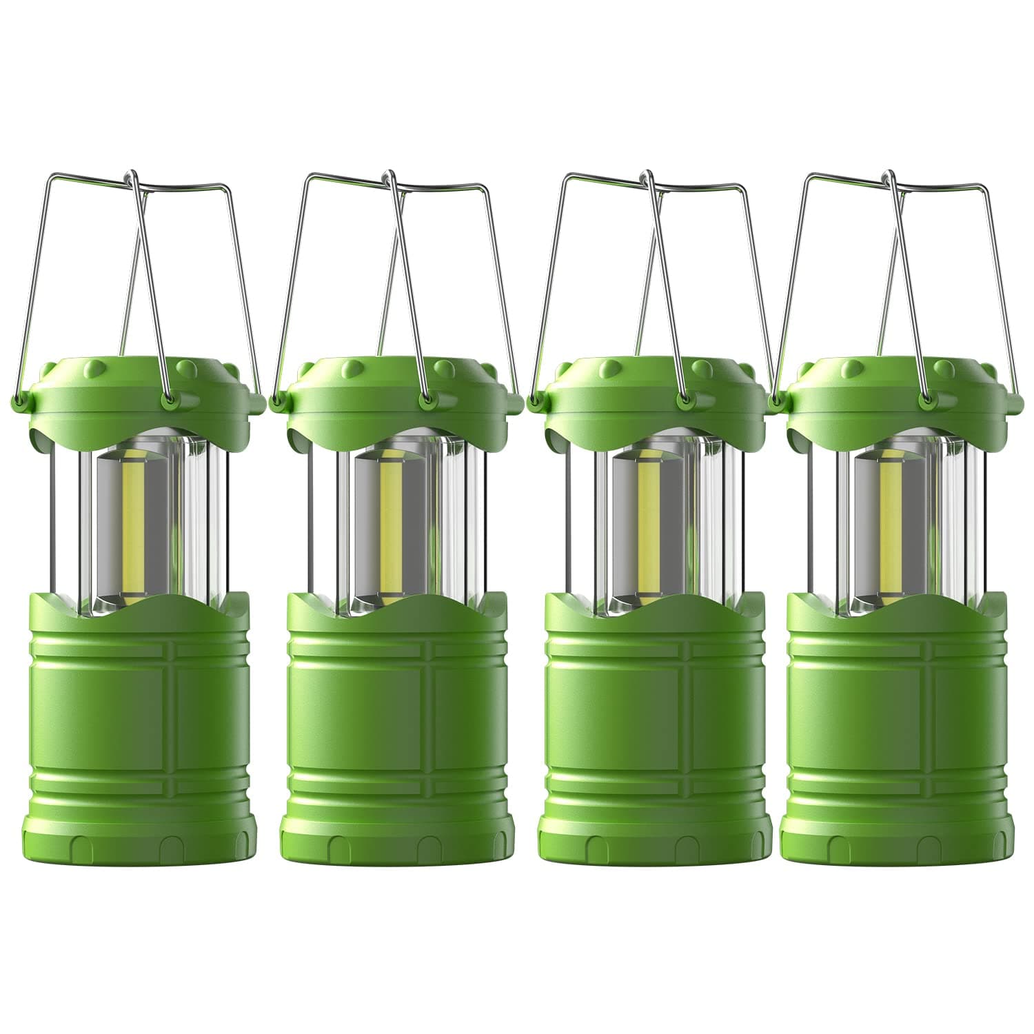 Lichamp 4 Pack LED Camping Lanterns, Battery Powered Camping Lights COB Super Bright Collapsible Flashlight Portable Emergency Supplies Kit, Green