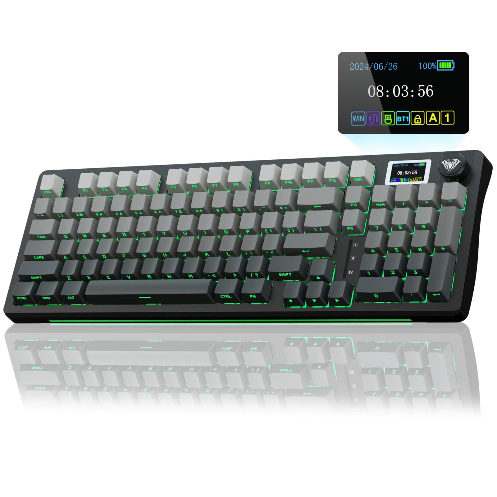 S98 Pro Wireless Mechanical Keyboard with Screen & Knob,2.4GHz/USB-C/BT5.0 Hot Swappable Creamy Keyboard,Pre-lubed Linear Switches,Side Printed PBT Keycaps,RGB Backlit Gaming Keyboards