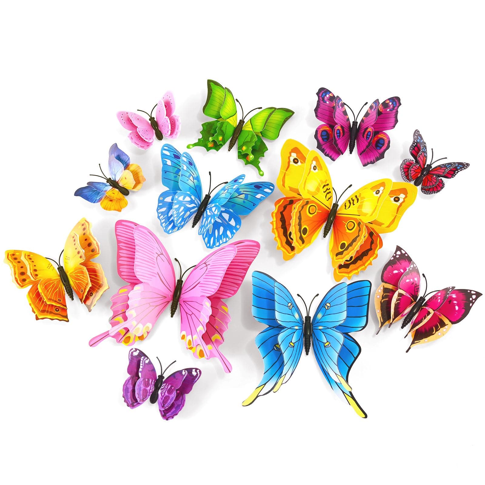 SAOROPEB 3D Butterfly Wall Decor, 24 Pcs Double Layer Butterfly Decorations for Party Decorations Locker Decor Refrigerator Decal, Reusable (Colorful)