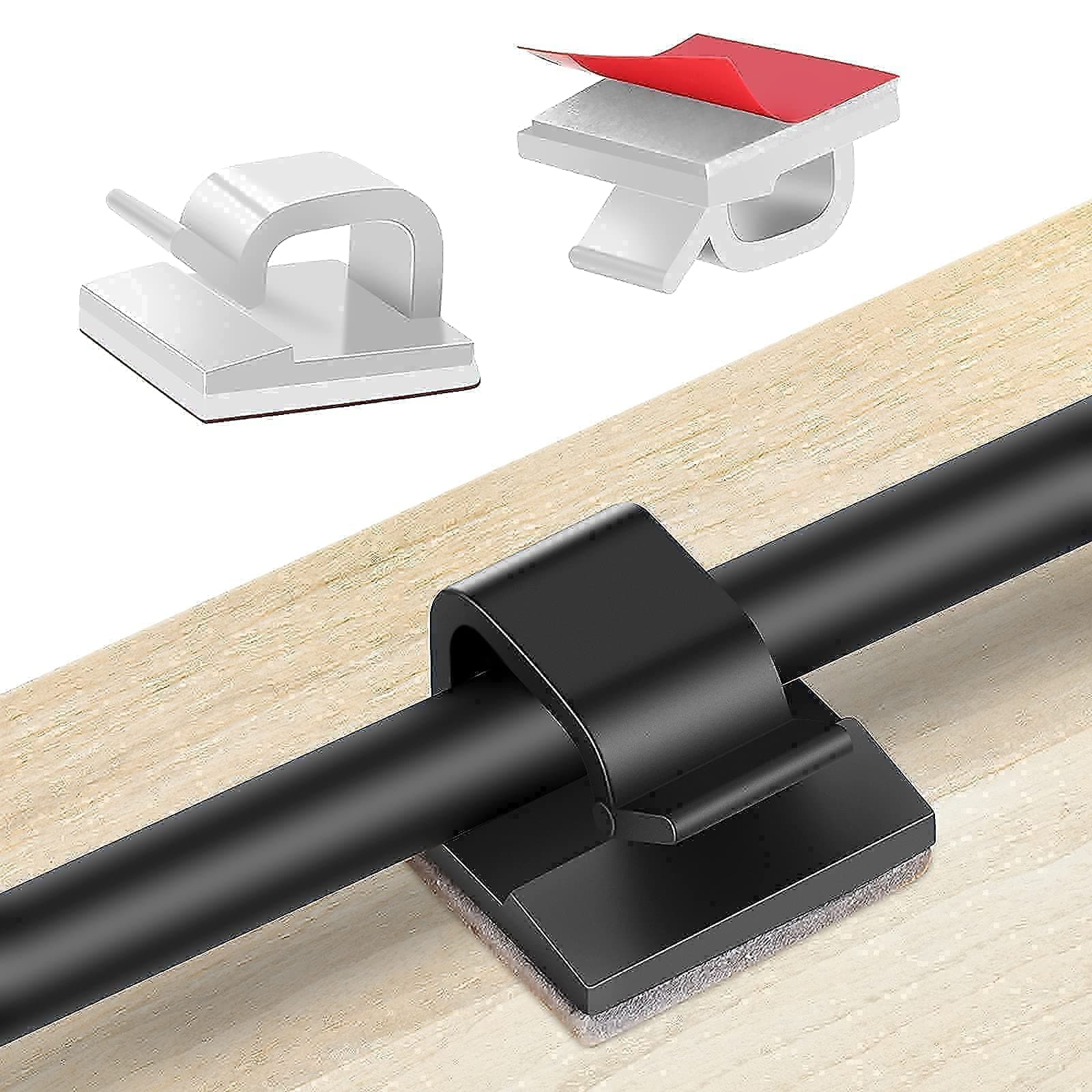 Cable Clips (120 PCS), 50 PCS White Cable Clips Adhesive & 50 PCS Adhesive Cable Clips Black & 20 PCS Wire Clips with Nail, Cord Clips Wire Holders for The Wall, Under Table Cable Management Clips