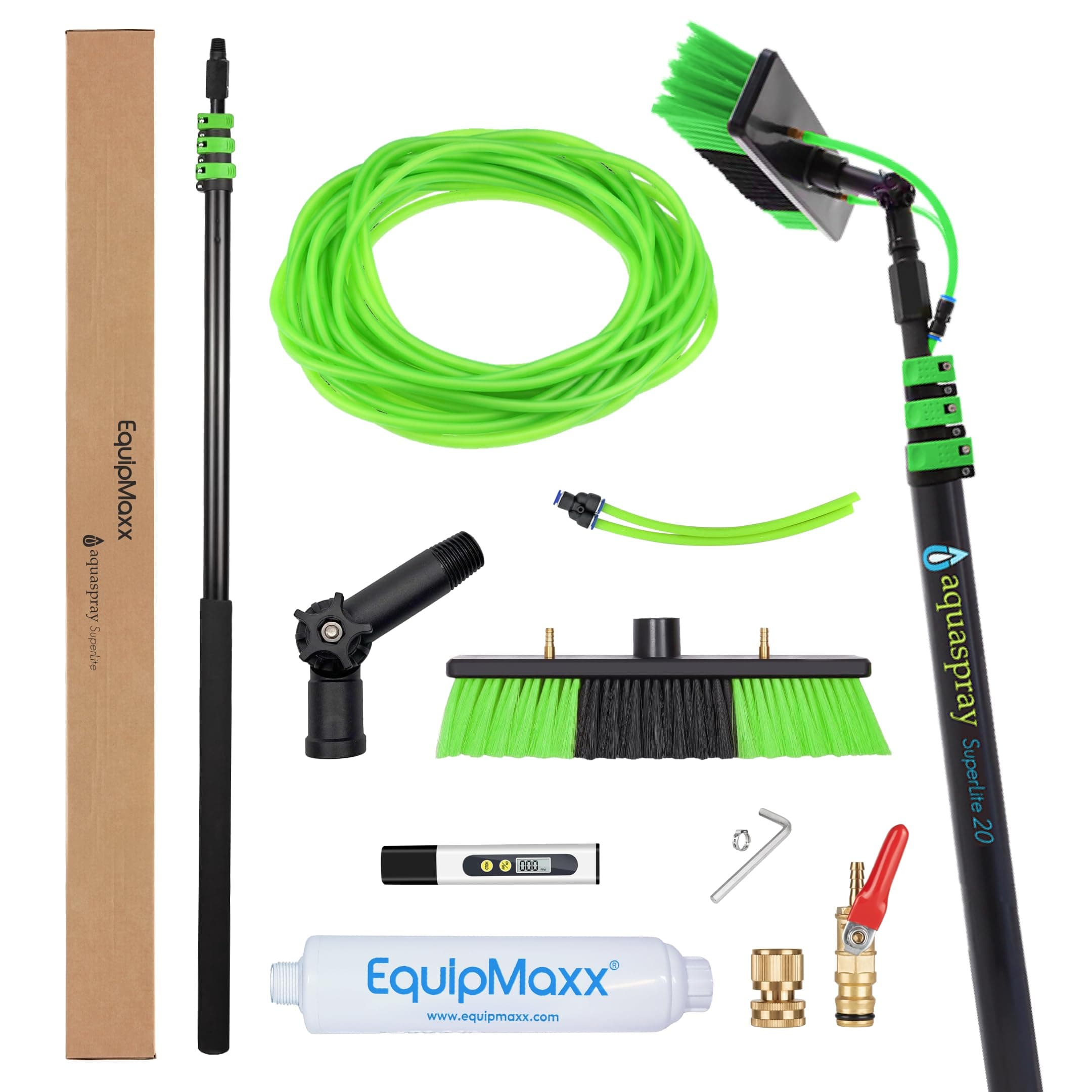 20 Feet Long Reach Solar Panel Cleaning Brush with Inline Water Filter, Telescopic Extendable for Roof Mounted Solar Panel and Window Cleaning: Water Fed Pole Cleaning Kit