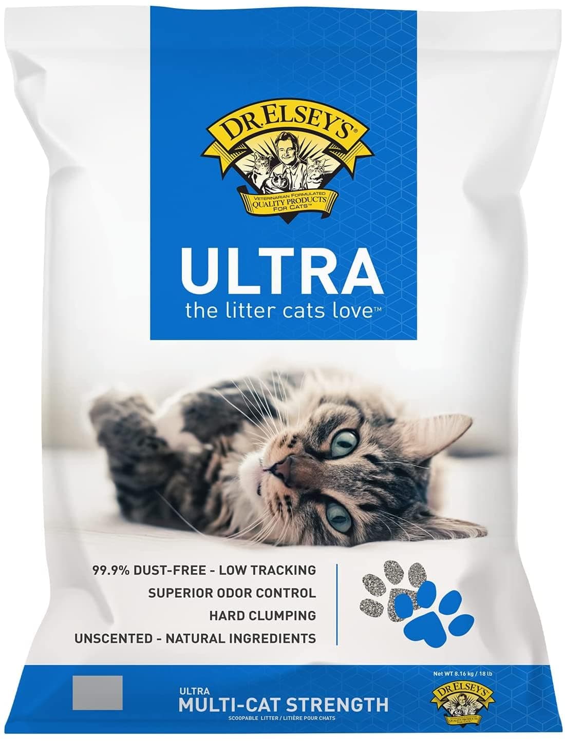 Dr. Elsey’s Ultra Unscented Premium Bentonite Cat Litter, Dust-Free, Quick Absorption, Low Tracking, Hard Clumping, Superior Odor Control, Multi-Cat Friendly - 8.16kg