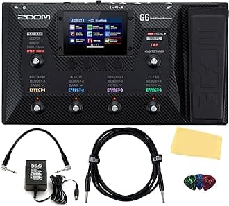 Zoom G6 Multi-Effects Processor with Expression Pedal for Bass Bundle with Power Adapter, Picks, Gearlux Instrument Cable, Patch Cable and Austin Bazaar Polishing Cloth