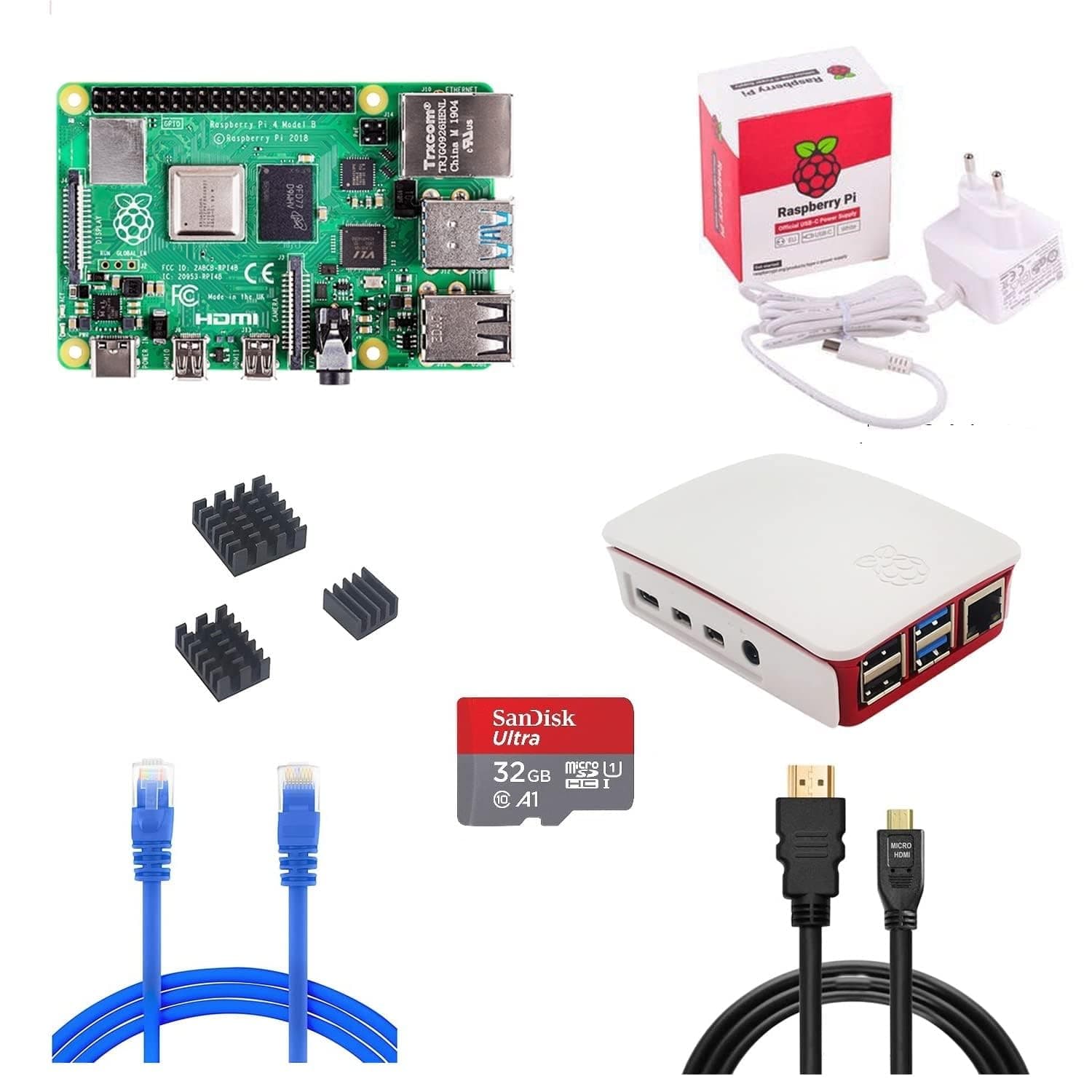 Raspberry Pi 4 Model B 4GB RAM Kit with 32GB Noobs, LAN-mHDMI Cable, Power Supply, MicroSD Card - The Complete Kit
