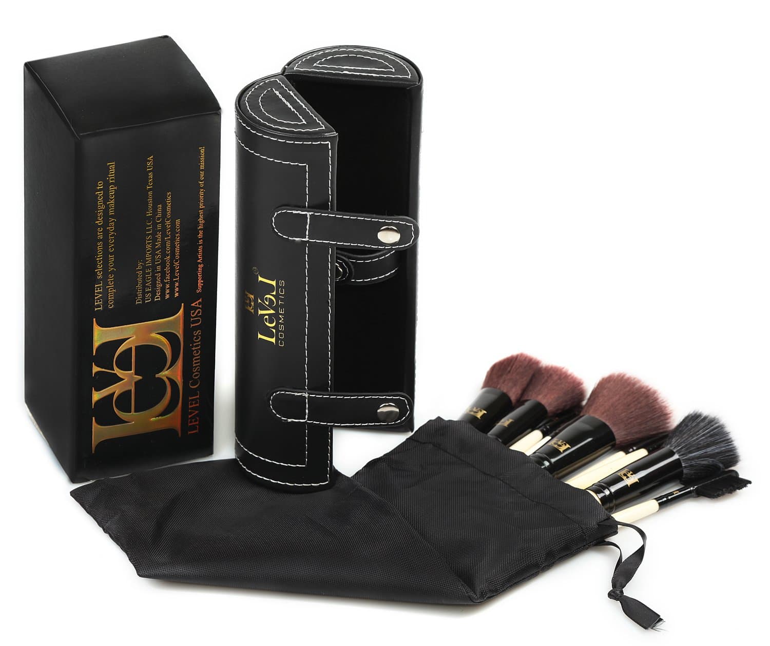 LEVEL Professional Makeup Brush Set - BLACK 10 pieces