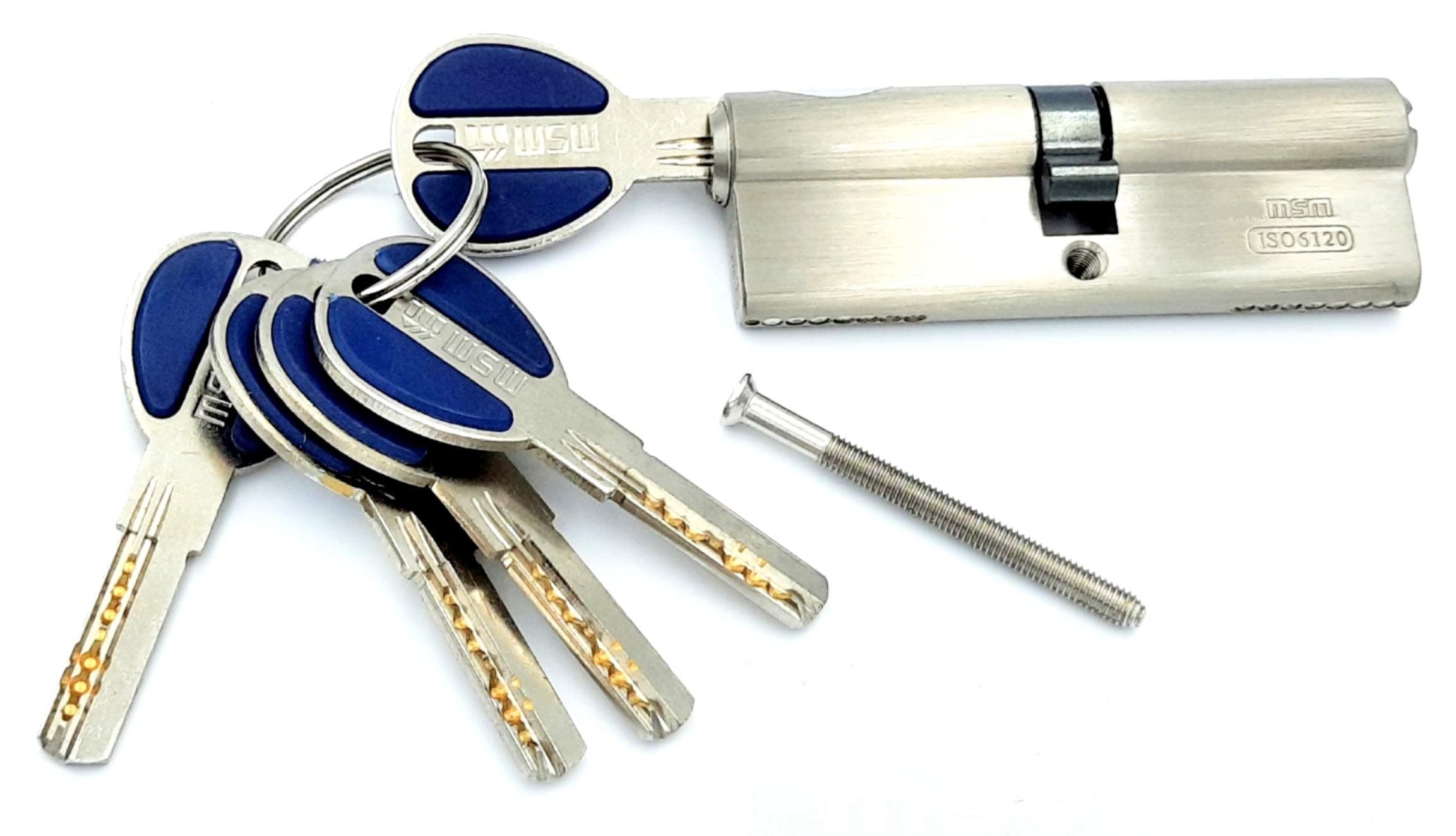 MSM Msvilla lock cylinder ISO9001, 5 computer keys with rubber grip, spanish product for all kinds of door handles (80mm, Silver)