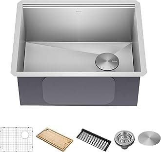 KWU111-23 Kore Workstation 23-inch Undermount 16 Gauge Single Bowl Stainless Steel Kitchen Sink with Integrated Ledge and Accessories (Pack of 5)