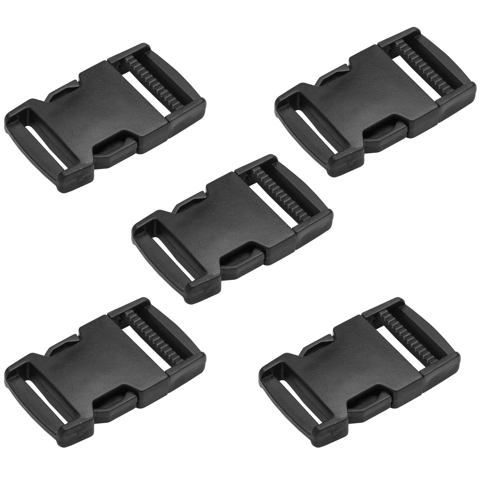 Side Release Buckles Clips for 25 mm / 1 inch Webbing Strap, Squeeze Fasteners, Black Delrin Plastic (Pack of 5)