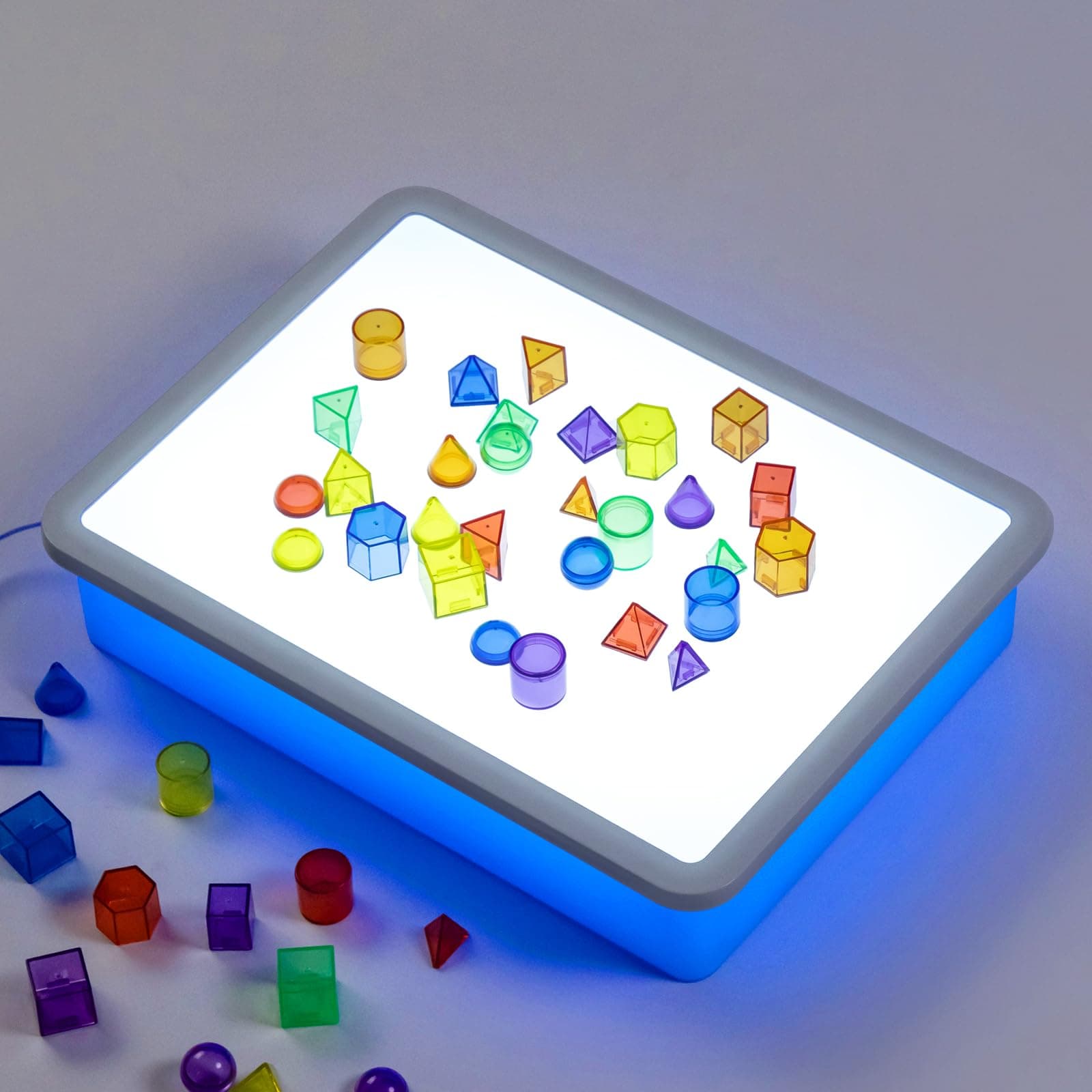 Bright LED Light Box - Light Table for Kids, Color & Light Discovery, Artistic Exploration and Creative Play (Blue，Lightbox Only)