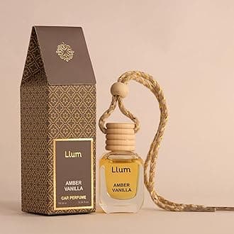 Llum Amber Vanilla Hanging Car Air Freshener – Luxury Automotive Perfume Diffuser 10ml (0.34 fl oz), Long-Lasting Fragrance, Alcohol-Free Non-Toxic Car Scent, Glass Bottle With Wood Cap