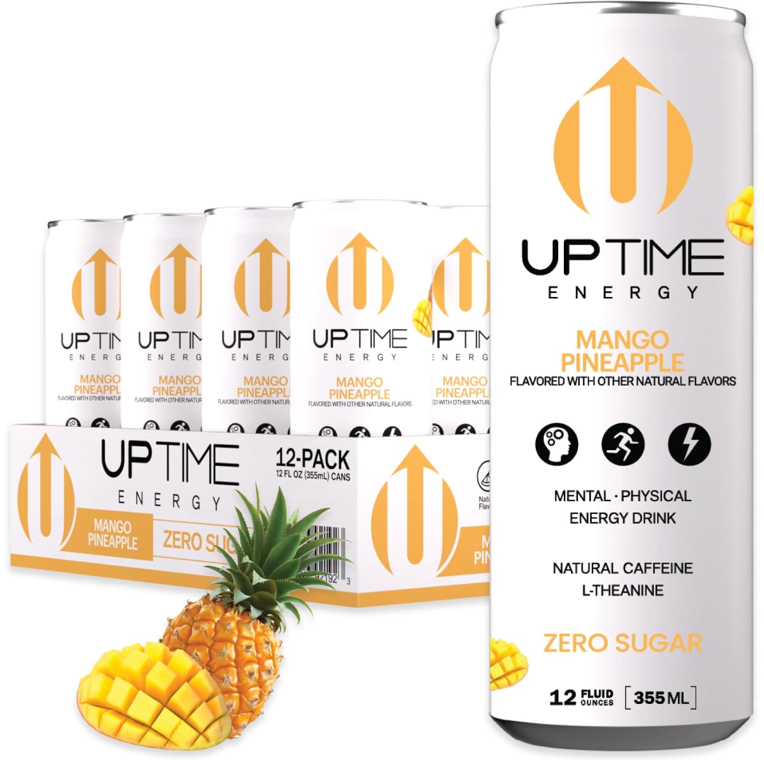Energy - Mango Pineapple - Zero Sugar (12 Pack), Premium Energy Drink, 12oz Cans, Natural Caffeine, Sparkling, Natural Flavors, 5 Calories