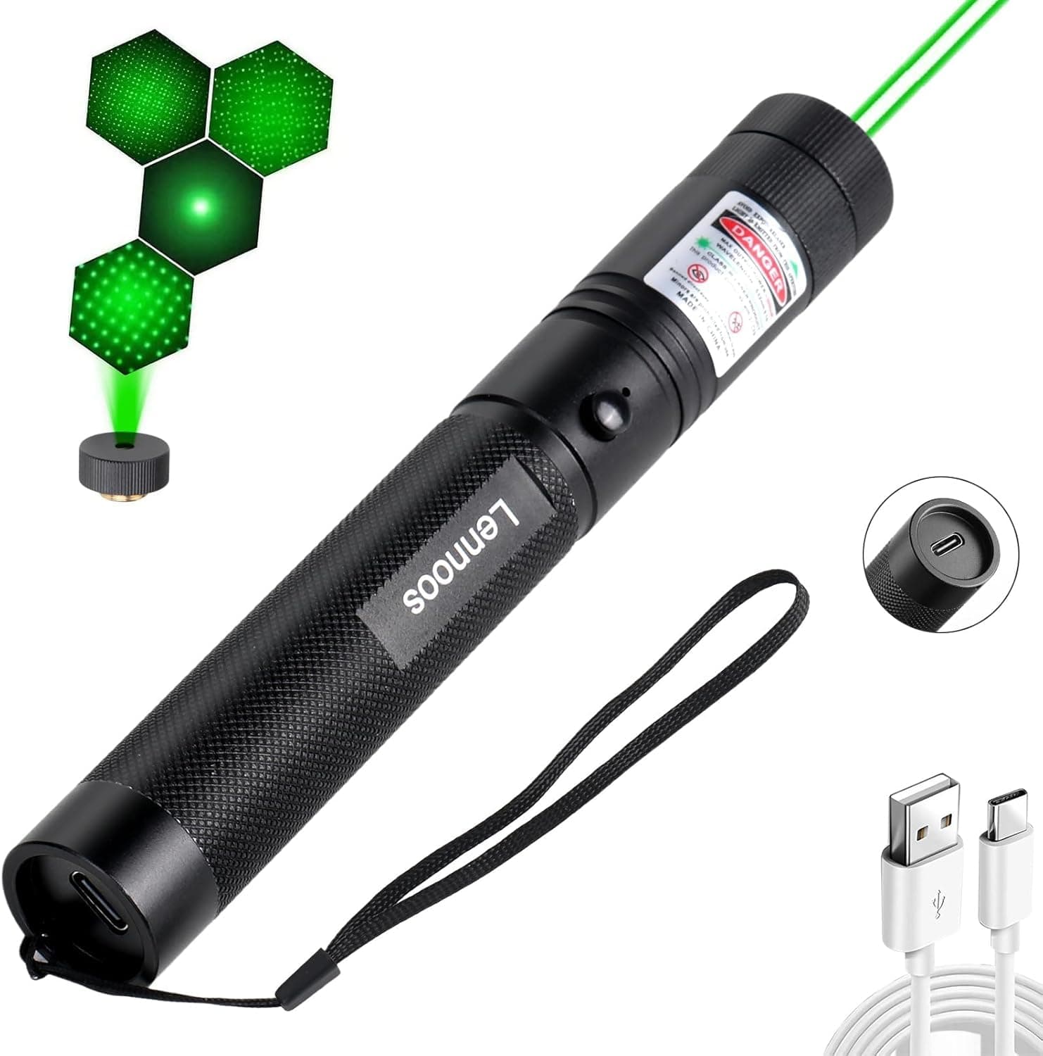 Lennoos USB-C Rechargeable Green Laser Pointer - Advanced Long-Range Laser Pointer High Power with Star Cap for Astronomy Construction Presentations and Outdoor Adventures