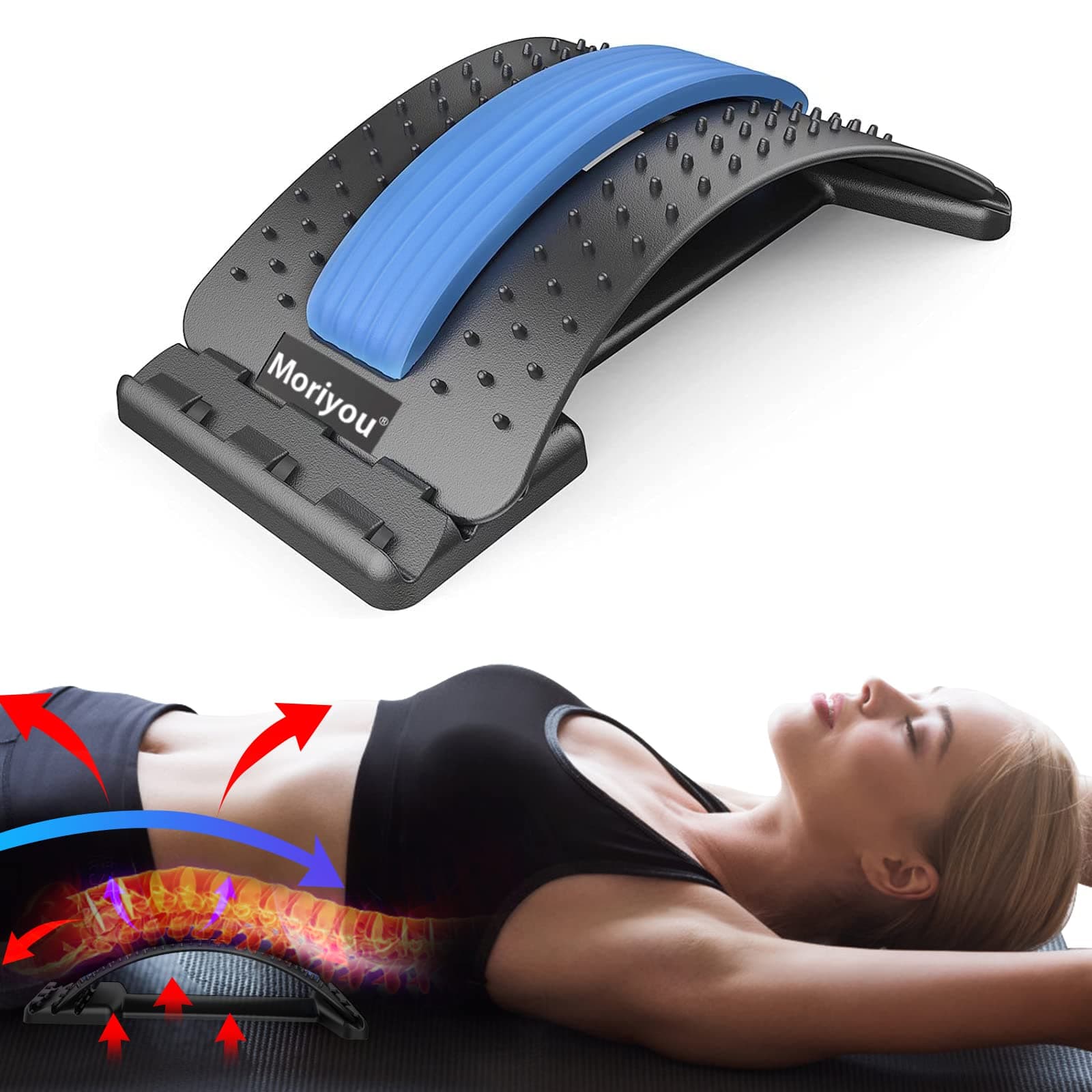 Back Stretcher for Pain Relief, Spine Deck with 3 Adjustable Settings, Back Cracker Device, Upper & Lower Back Pain Relief Stretcher for Spinal Decompression, Spine Aligner with Massager