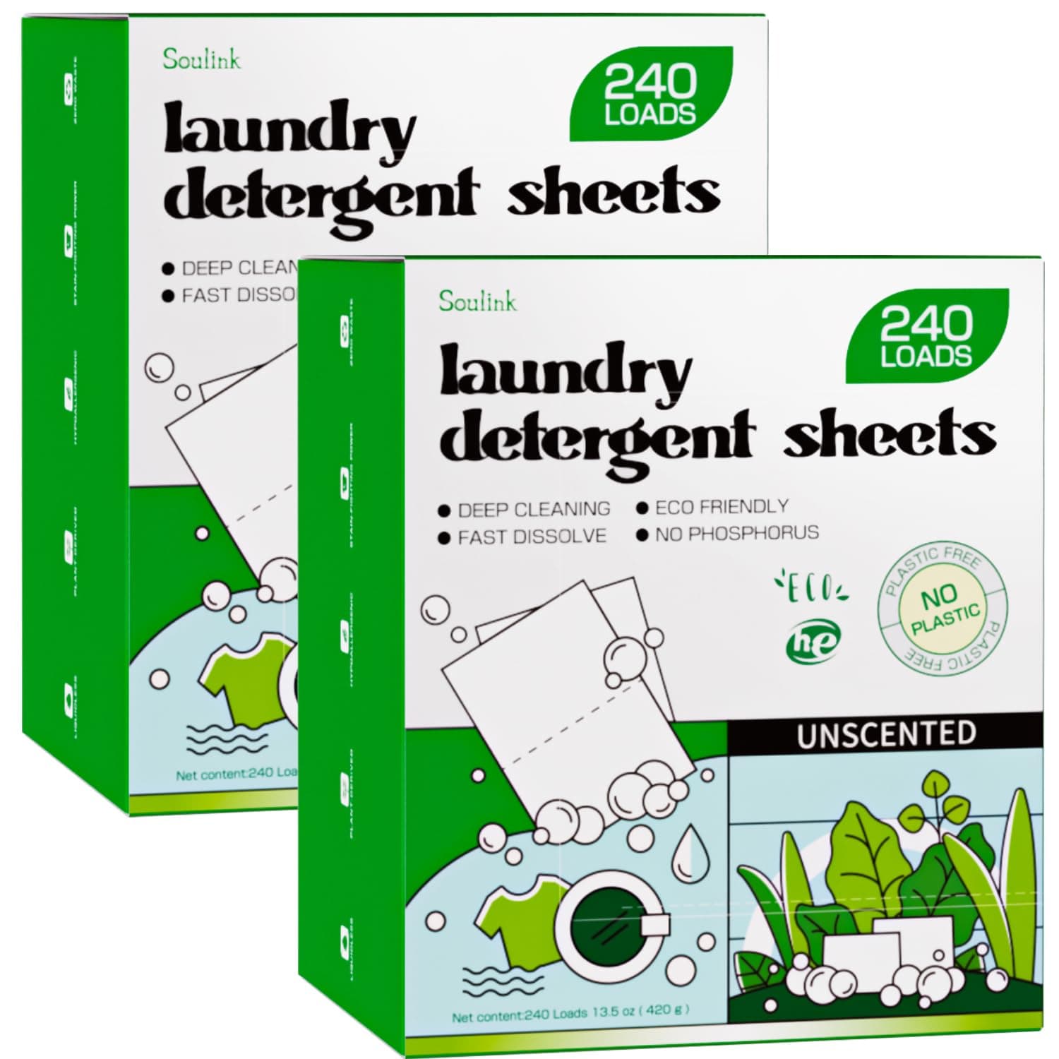 Soulink Laundry Detergent Sheets Unscented 480 Loads (2 pack)，Eco Friendly Detergent Sheets for Travel & Home - No Plastic Jug Liquidless Soap Strips, Plant-based, Hypoallergenic.