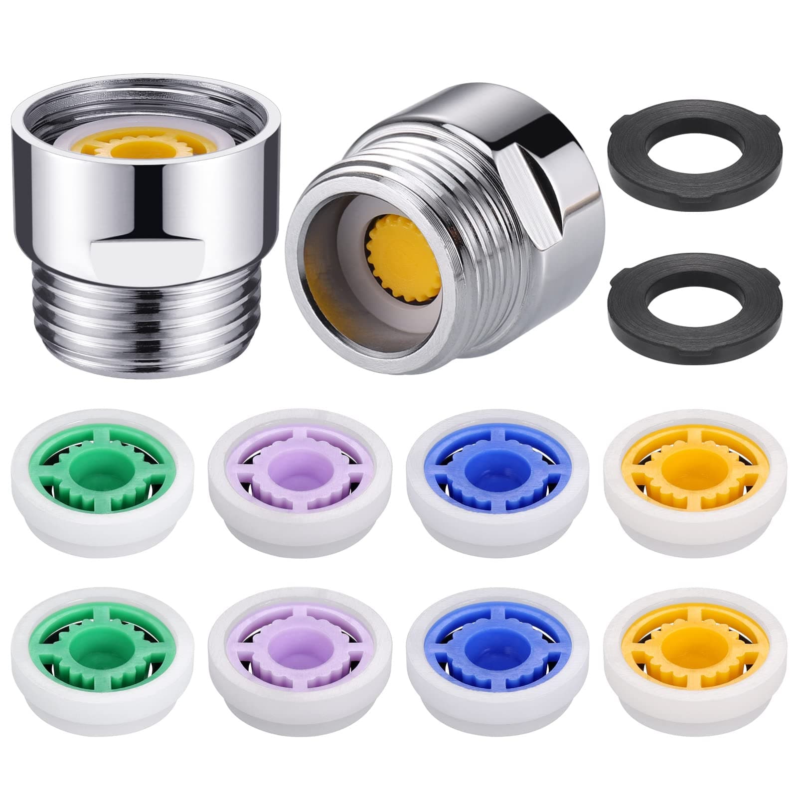 2Pack Shower Flow Restrictor, Shower Flow Reducer Limiter Set 1/2 Inch Thread Size 4, 5, 6, 7 L/min Flow, Shower Restrictors with G1/2 Adapter for Fixed Shower Head and Handheld