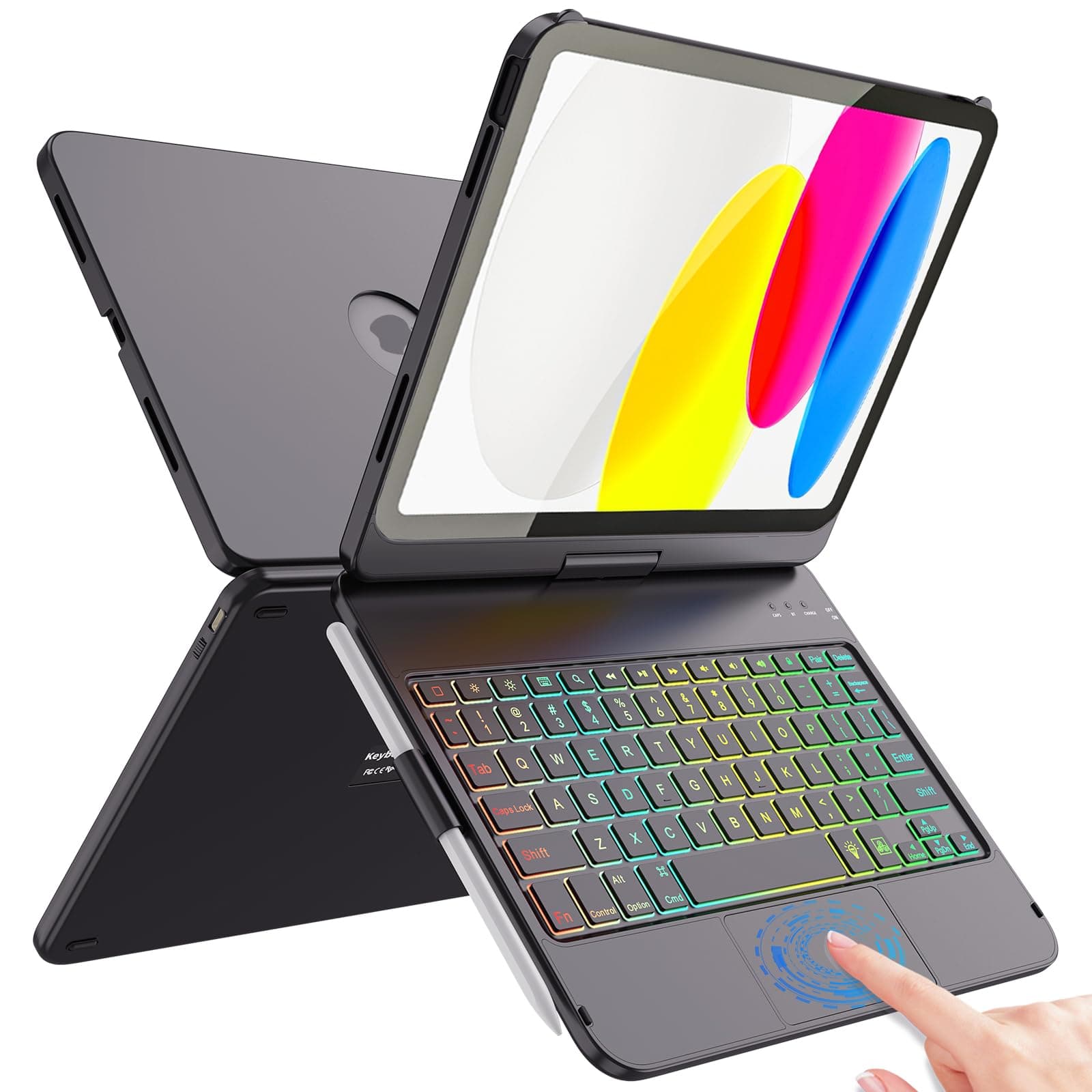 Fuwang - Touch Keyboard Case For Ipad (A16) 11Th Generation 11 Inch 2025 & 10Th 2022, 360° Rotation With Keyboard, Backlit