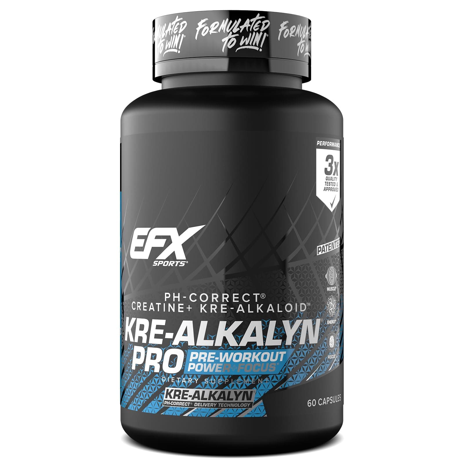 EFX Sports Kre-Alkalyn PRO – PH Correct Creatine Monohydrate Pre Workout Supplement – Multi-Patented Muscle Building Capsules for Endurance, Energy, & Strength for Men & Women