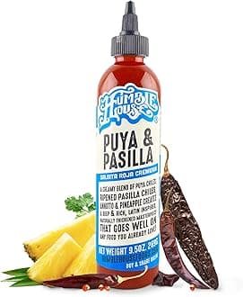 - Puya & Pasilla Chiles Hot Sauce, Low in Calories and Sodium, Vegan Condiments for Chicken Wings, Pambazos, Esquites, Egg Dishes & More, Preservative-Free Enchilada Sauce, 9.5 oz