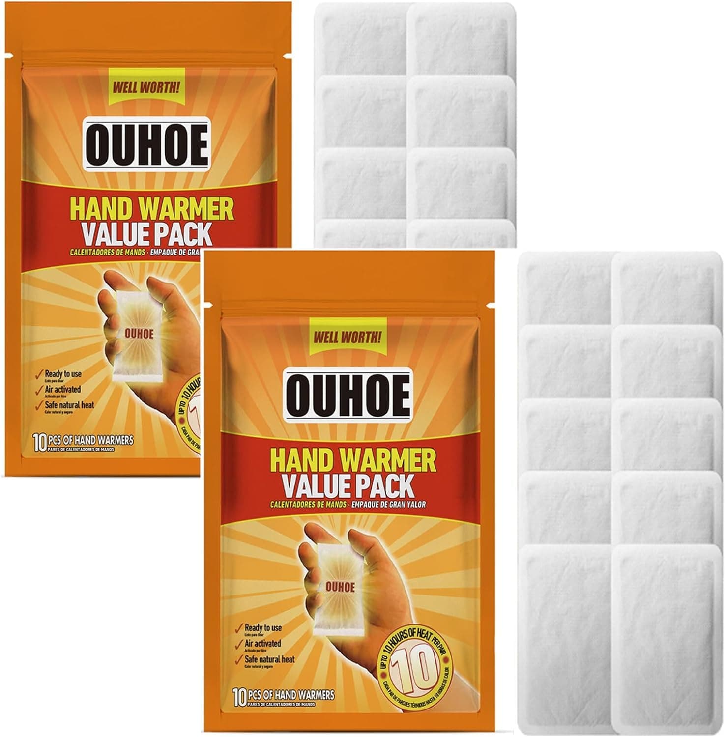 Hand Warmer Value Pack (20 Pcs), Disposable Hand Warmers, 11 Hours Heating, Super Long Lasting - Easy, All Natural - Air Activated, for Body, Hands & Toes - Odorless Hot Hand Warmer