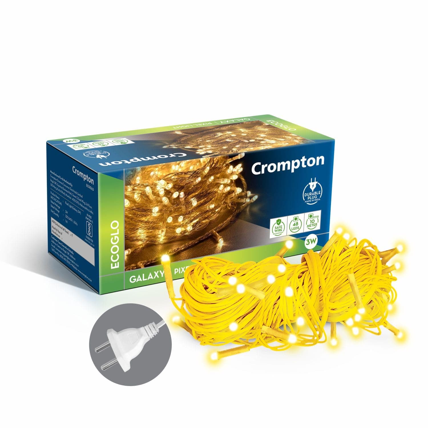 Galaxy Pixel Light 10 Meter 3W Warm White Ladi Lights | Pack of 1 | 10 Meter, 48 LEDs | Direct 2-pin Plug, BIS Safe Wire | for Home Decoration, Diwali, Festival, Birthday, Marriage