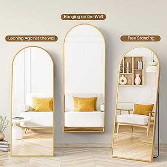 DUMOS Arched Full Length Mirror with Stand 71"x26" Floor Standing Aluminum Frame for Bedroom Body Hanging Leaning Modern Simple Home Decor Shatter-proorf Nano Glass Wall Living Room Cloakroom Gold