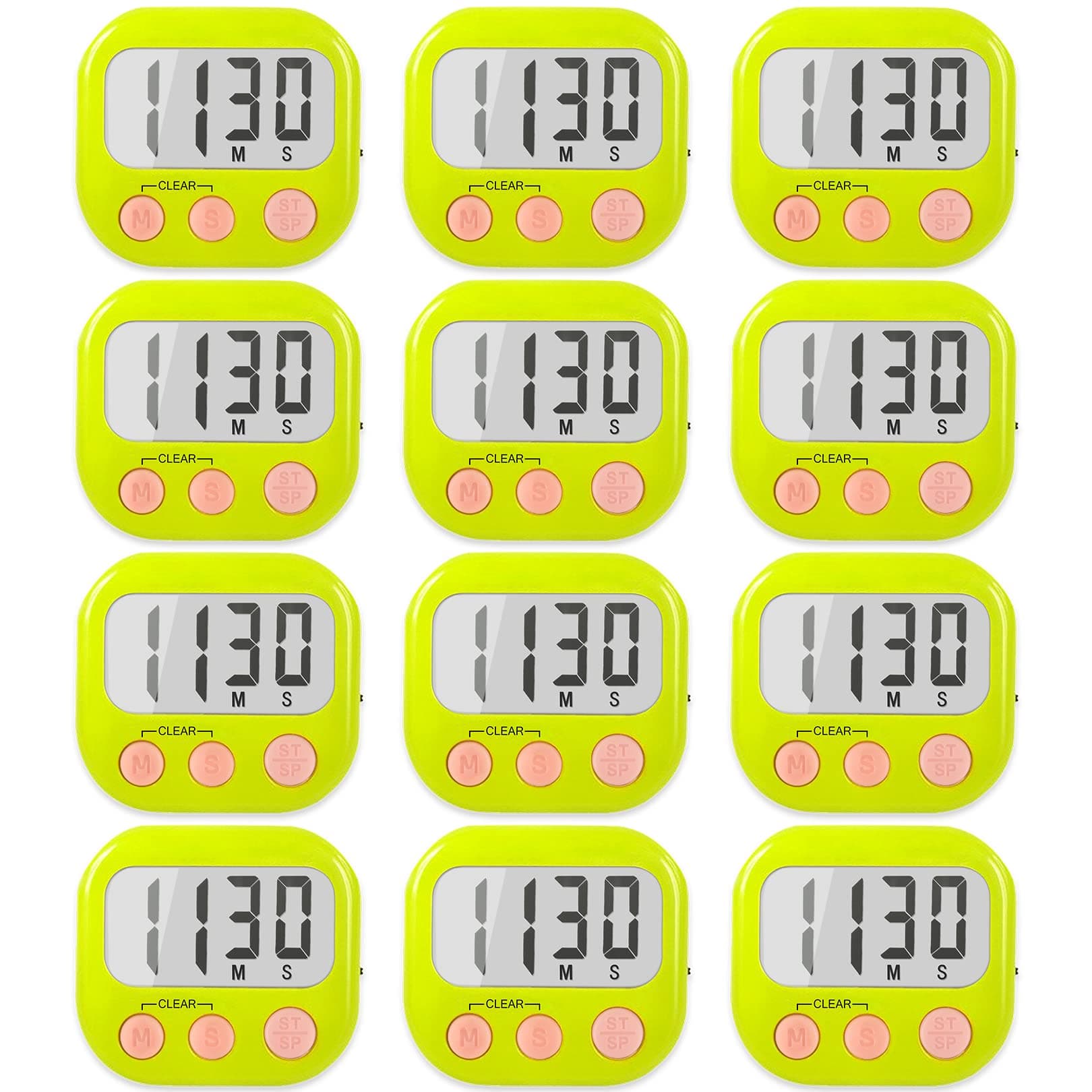 12 Pack Digital Kitchen Timers for Cooking Magnetic Timer for Cooking Loud Alarm Green