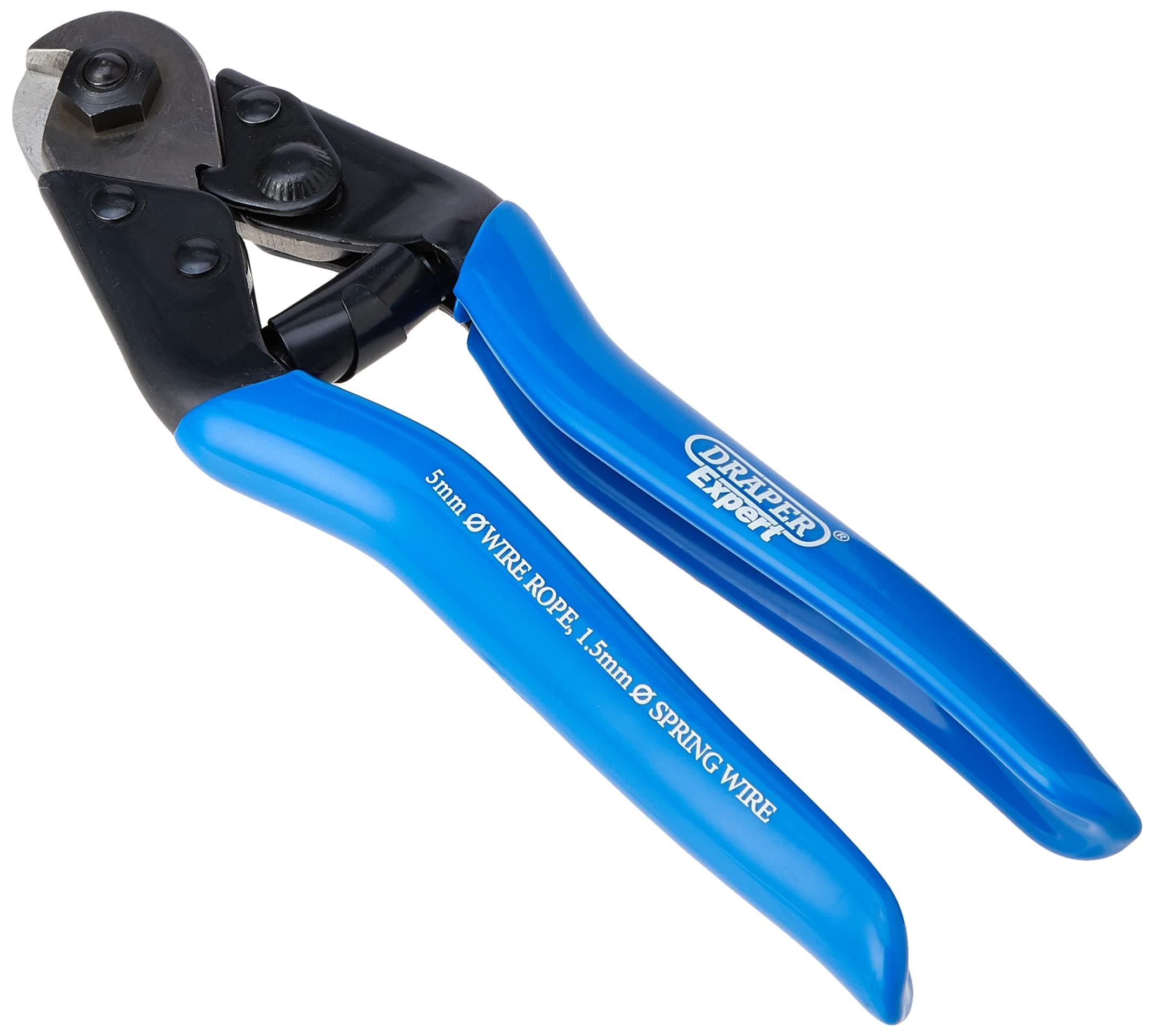 Expert 190mm Wire Rope Cutter 5mm Max | 1.5mm Max Cutting Spring Wire Capacity | SK5 High Carbon Steel Blades | Vinyl Grips | Safety Lock | 57768