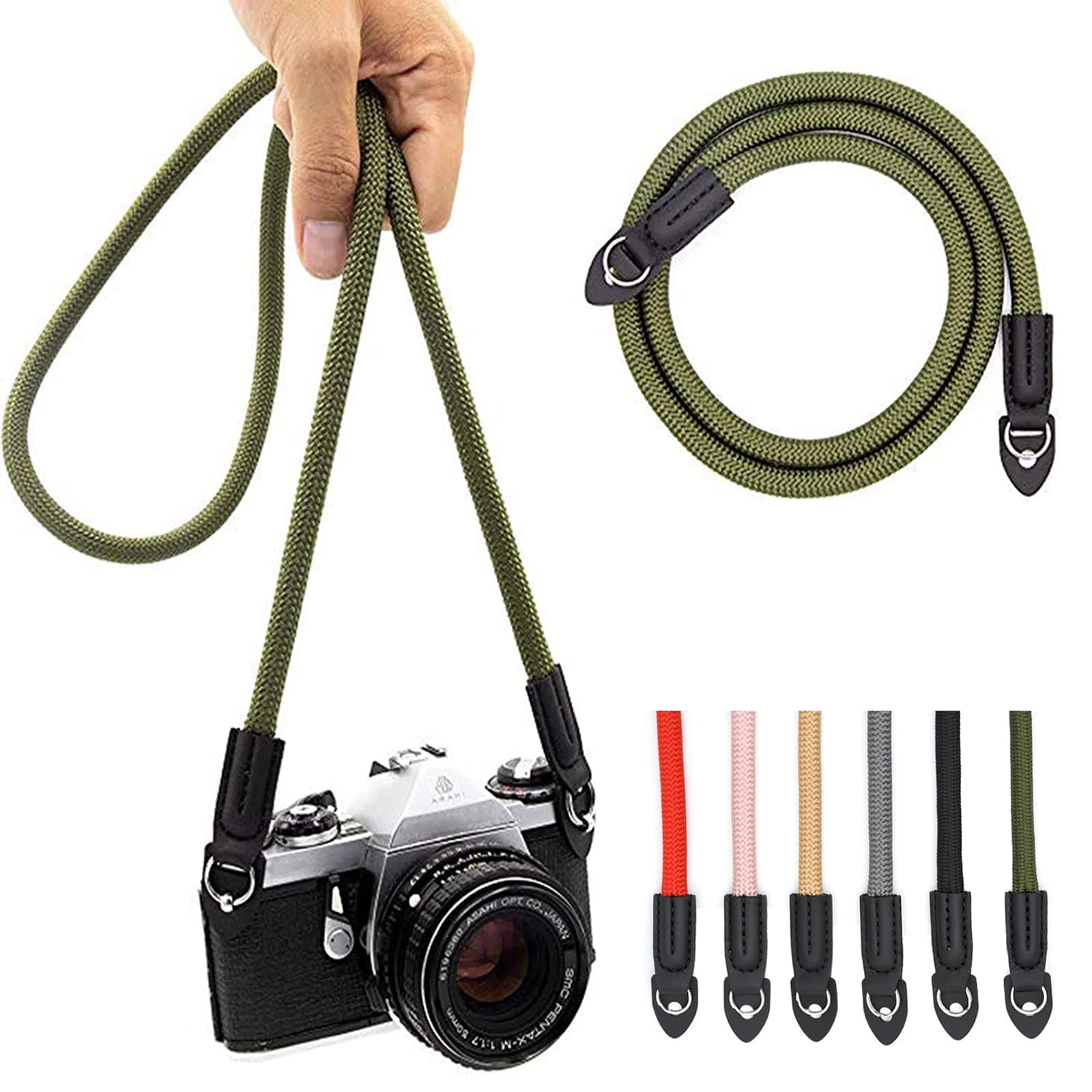 Camera Strap Vintage 100cm Nylon Climbing Rope Camera Neck Shoulder Strap for Micro Single and DSLR Camera.(Army Green)