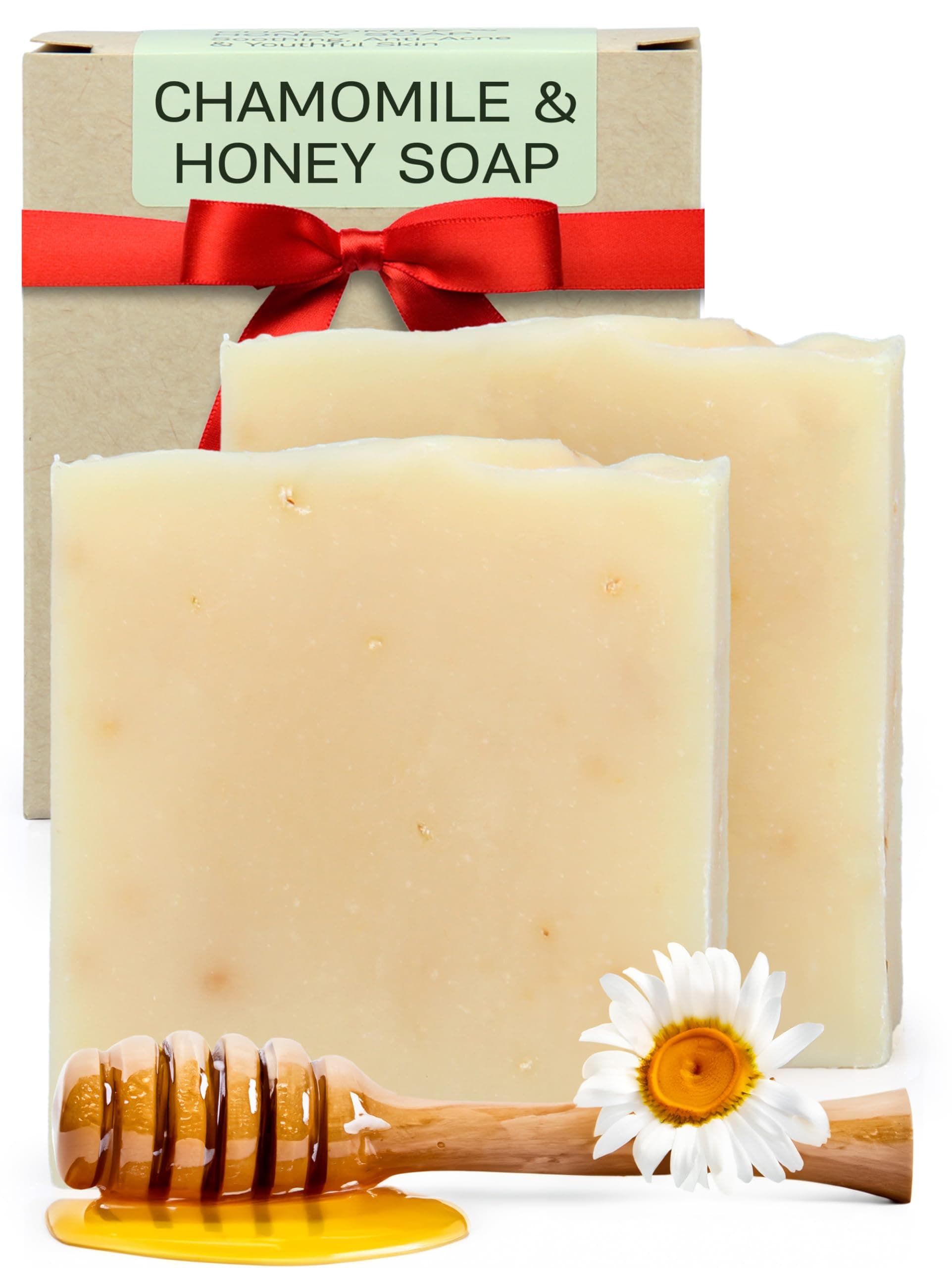 AUTHENTIC BATH & SOAP Cold Processed - Chamomile & Honey Soap Bar - for Sensitive & Dry Skin, Natural, Men & Womenl, Handmade, No Sulfates or Parabens, Cruelty Free. (Pack of 2) 120 gr Each