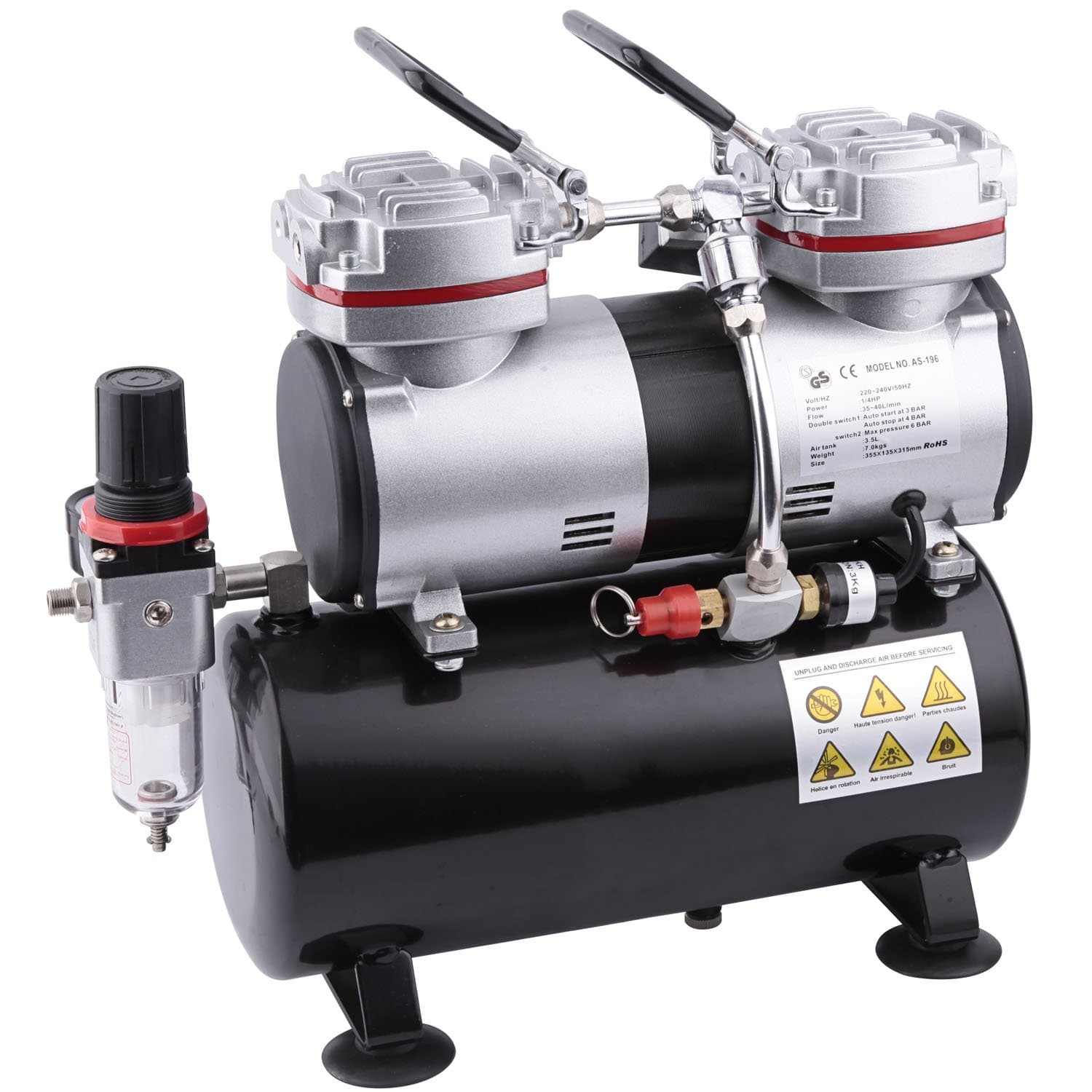 Fengda FD-196 Airbrush Mini Compressor with 3.5 L Air Tank/Pressure Tank/6 Bar/Auto Stop