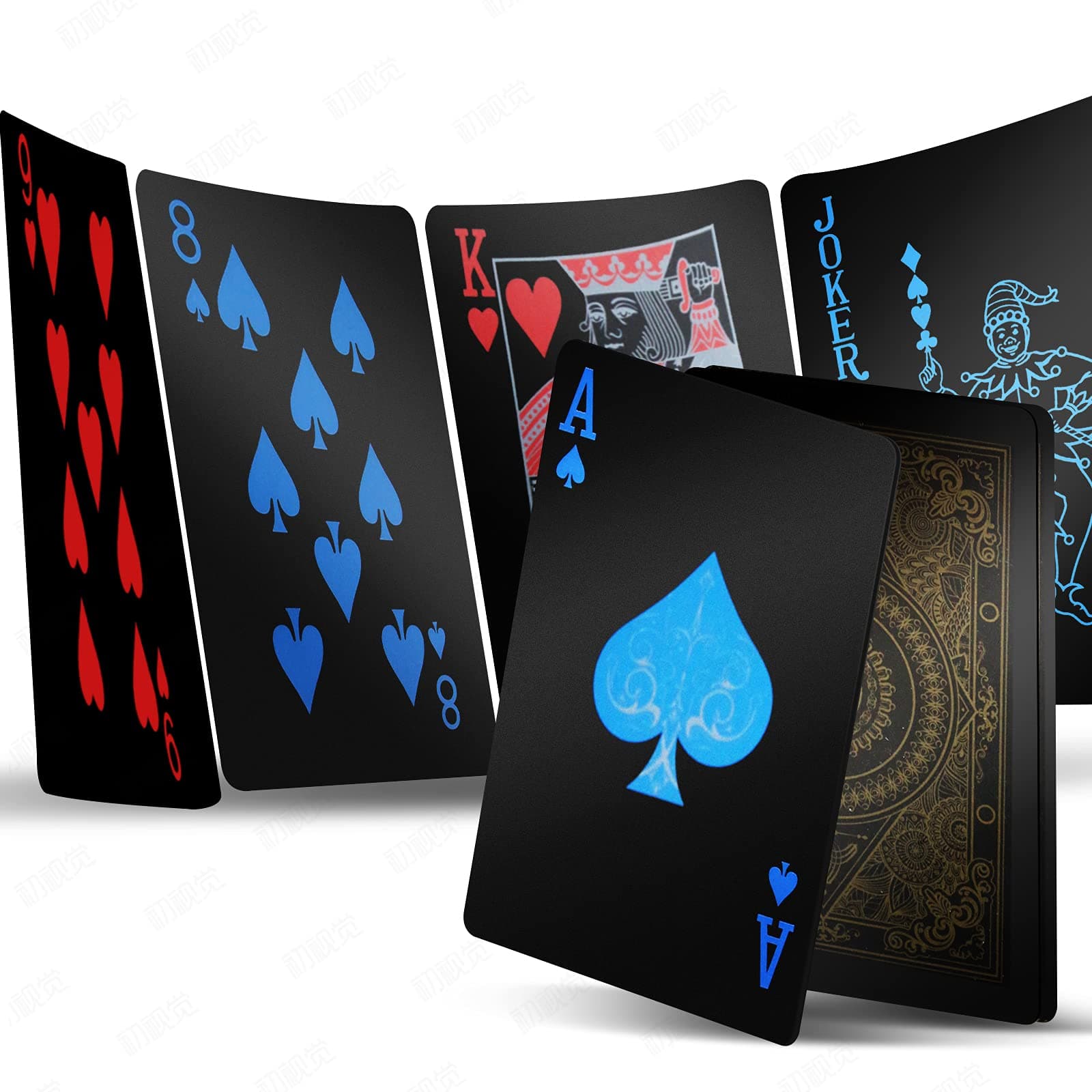 INTEGEAR 2 Decks Plastic Playing Cards, Premium Plastic Waterproof Black Playing Poker Cards Professional Luxury Deck of Cards for Adults