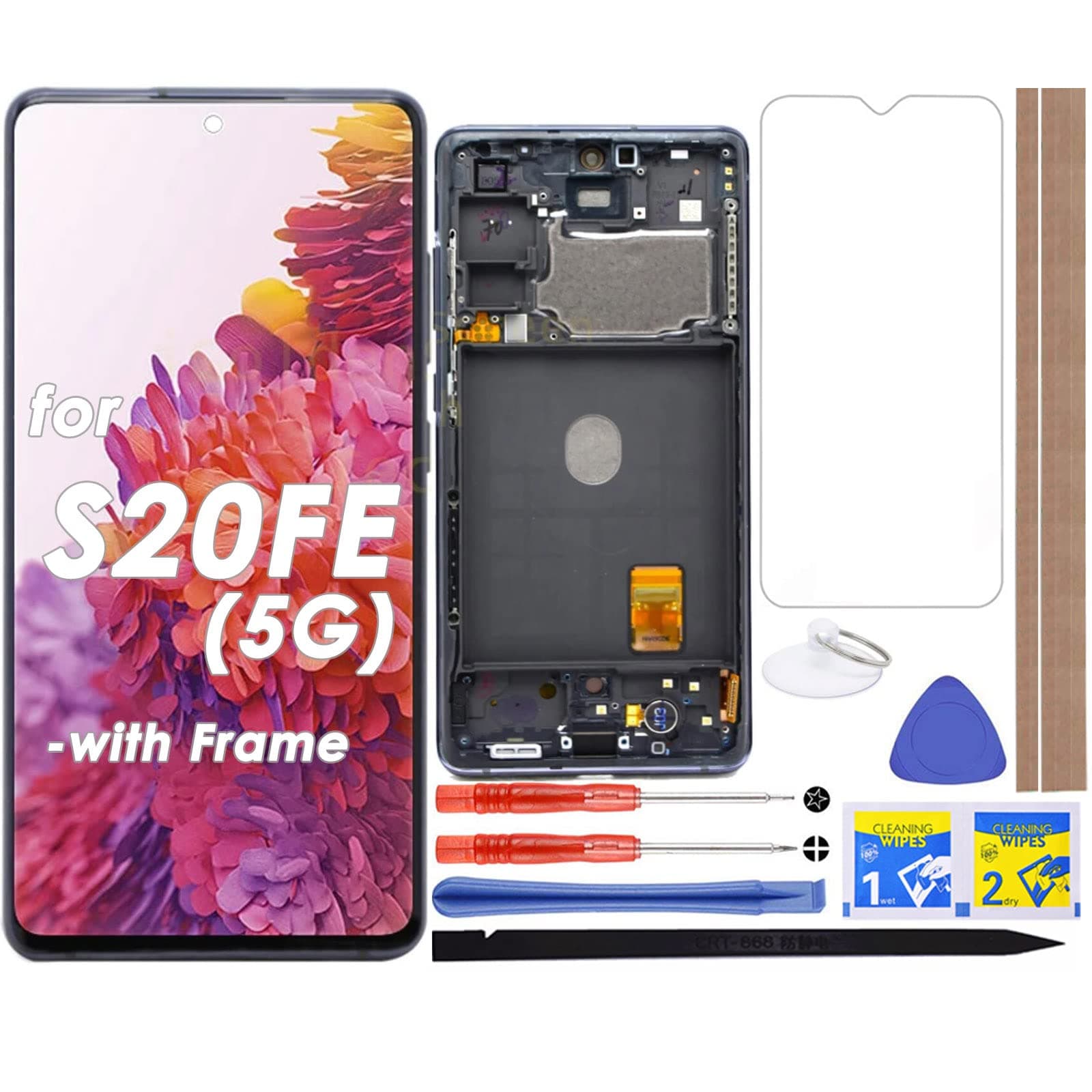 LCD Screen Replacement Touch Digitizer Display Assembly for Samsung Galaxy S20 FE 5G SM-G781 SM-G781B SM-G781U SM-G781F/DS SM-G781W 6.5"(with Frame)