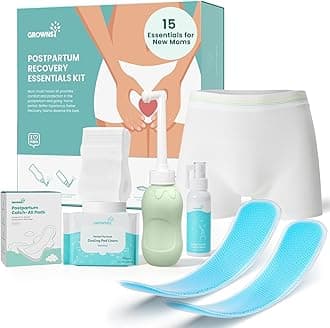 15pc Postpartum Essentials Recovery Kit | Postpartum Kit for Women | Includes 5 Postpartum Pads, 5 Disposable Underwear, 2 Ice Packs, Peri Bottle, Perineal Spray & 28 Cooling Pad Liners