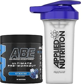 Bundle ABE Pre Workout 315g + 700ml Protein Shaker | All Black Everything Preworkout Boosts Energy & Performance with Citrulline, Creatine, Beta Alanine (ICY Blue Raz)