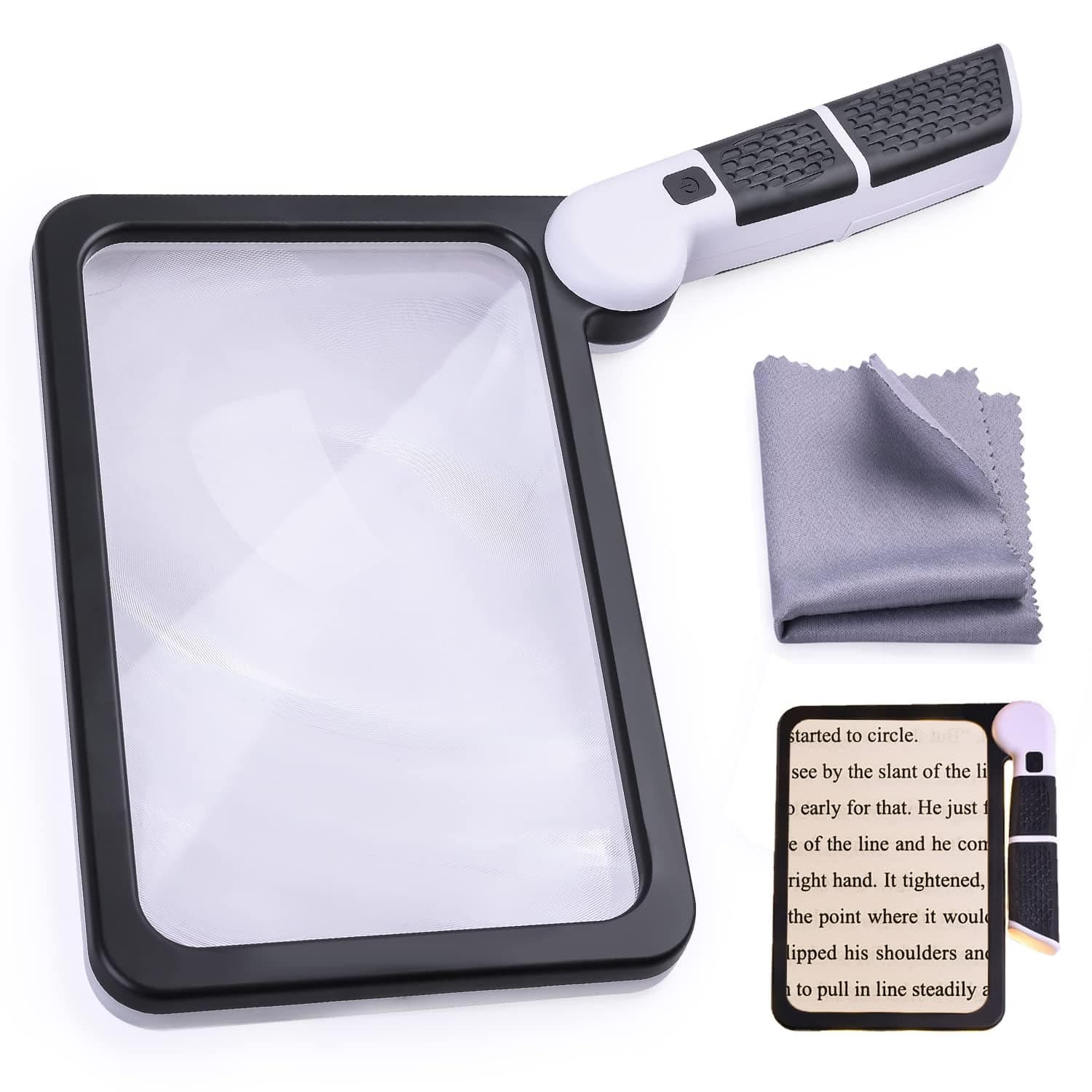 NALACAL Magnifying Glass with Light, 5X Folding Handheld Large Rectangle Reading Magnifier with Dimmable for Macular Degeneration, Seniors Reading, Close Work, Lighted Gift for Low Visions (5X)