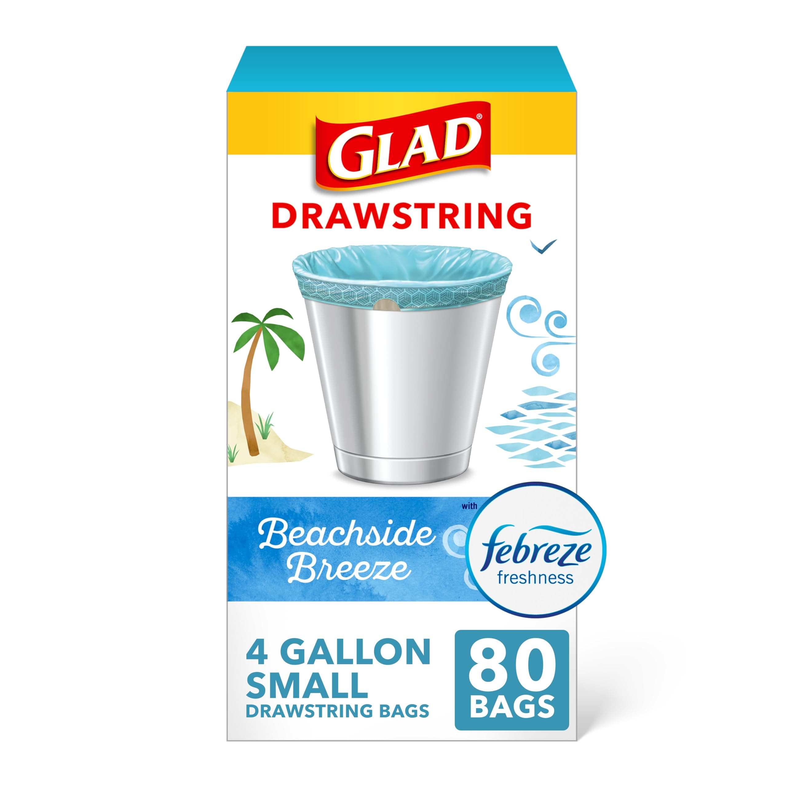 Glad OdorShield Small Drawstring Trash Bags, Beachside Breeze, 80 Count