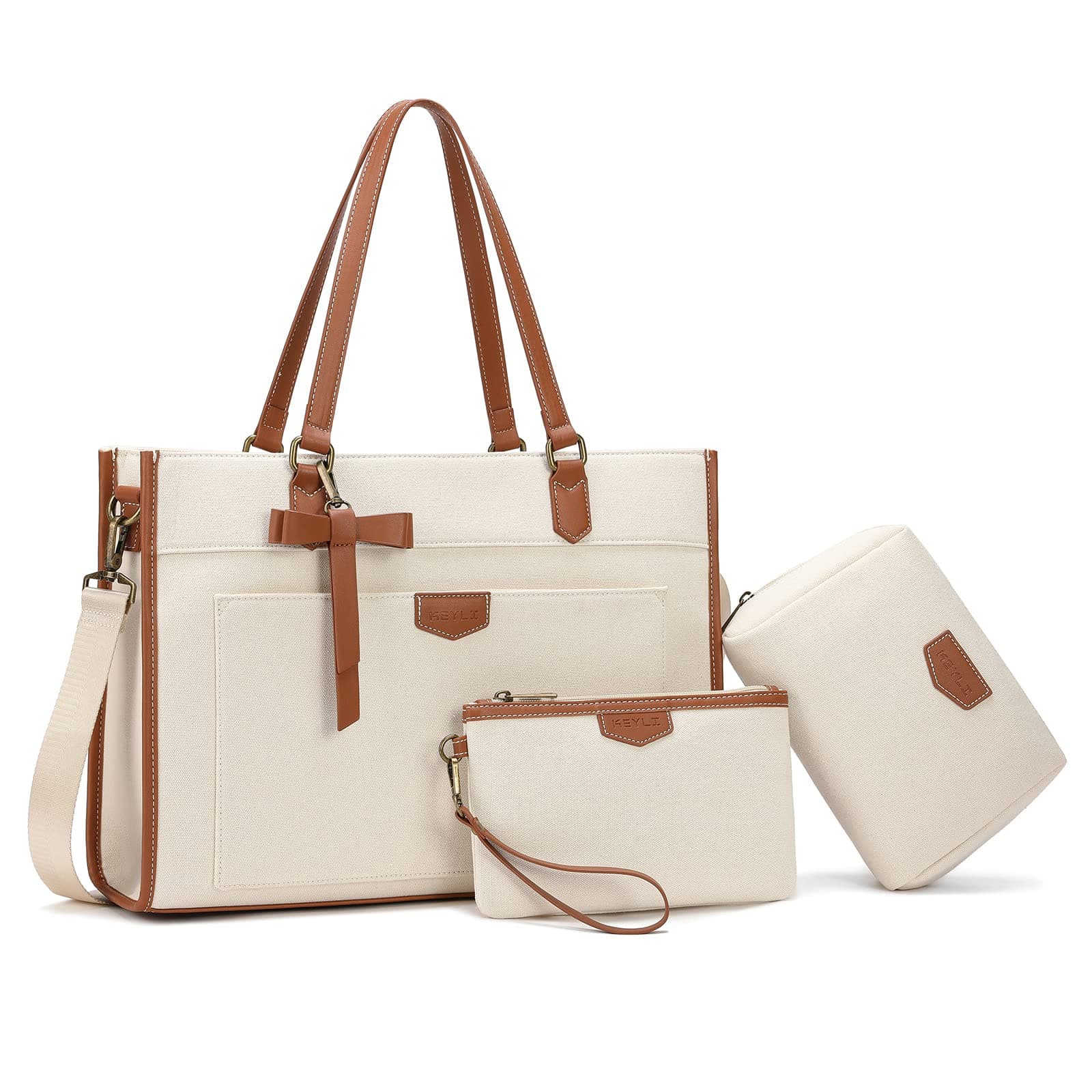 Brown+White Laptop Bag