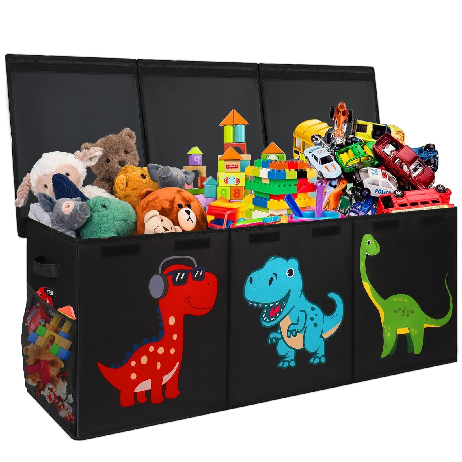 Extra Large Toy Box, Collapsible Sturdy Toy Storage Organizer with Lids, Dinosaur Toy Box for Boys Girls, 40"x16"x16" Kids Toy Chest Bin Baskets for Living Room, Playroom, Bedroom, Nursery, Black