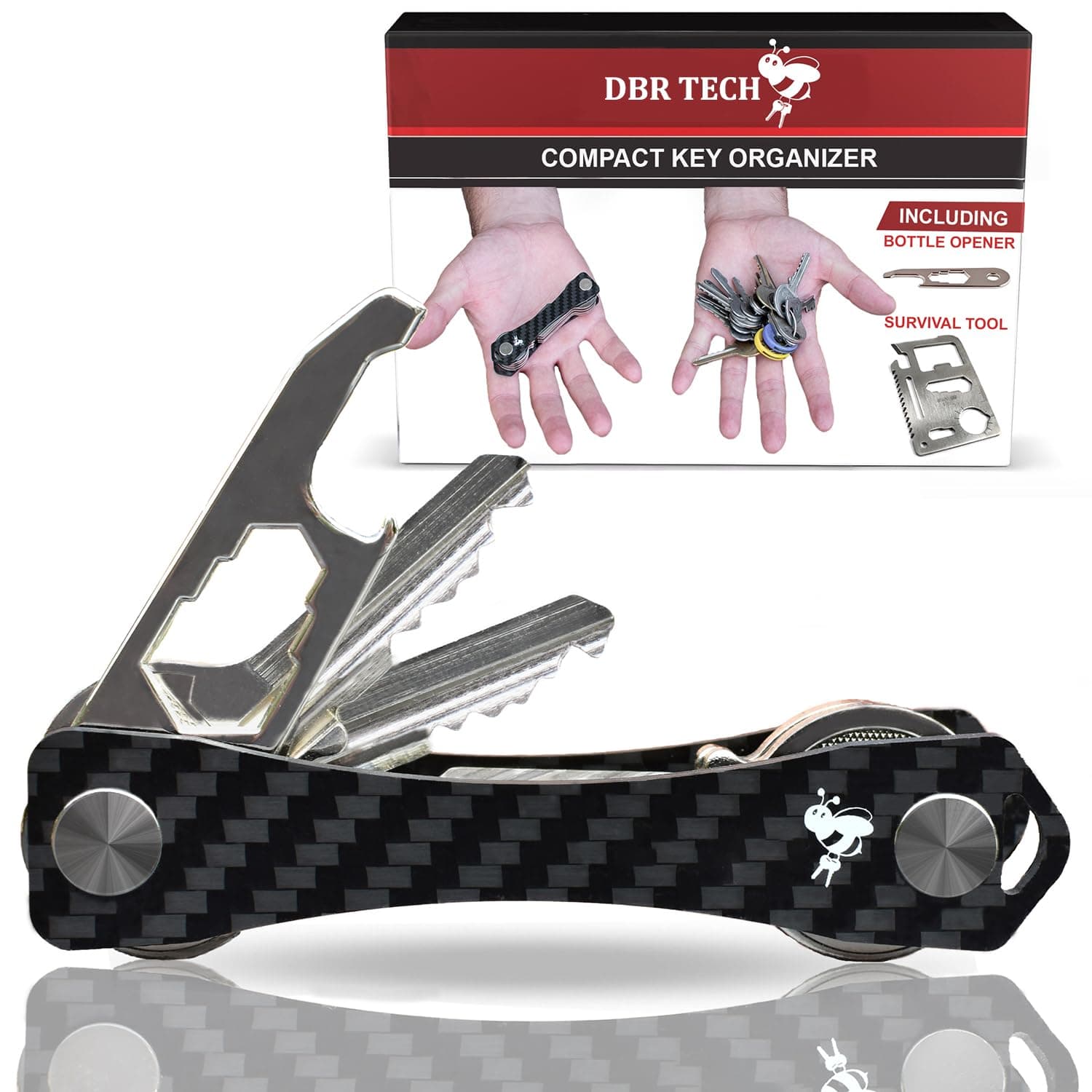 DBR Tech Carbon Fiber Compact Key Holder, Premium Smart Key Organizer Keychain (4-20 Keys), Heavy Duty Minimalist Multikey Folding Pocket Keyholder, Durable Locking Mechanism, Slick Slim Quiet Profile