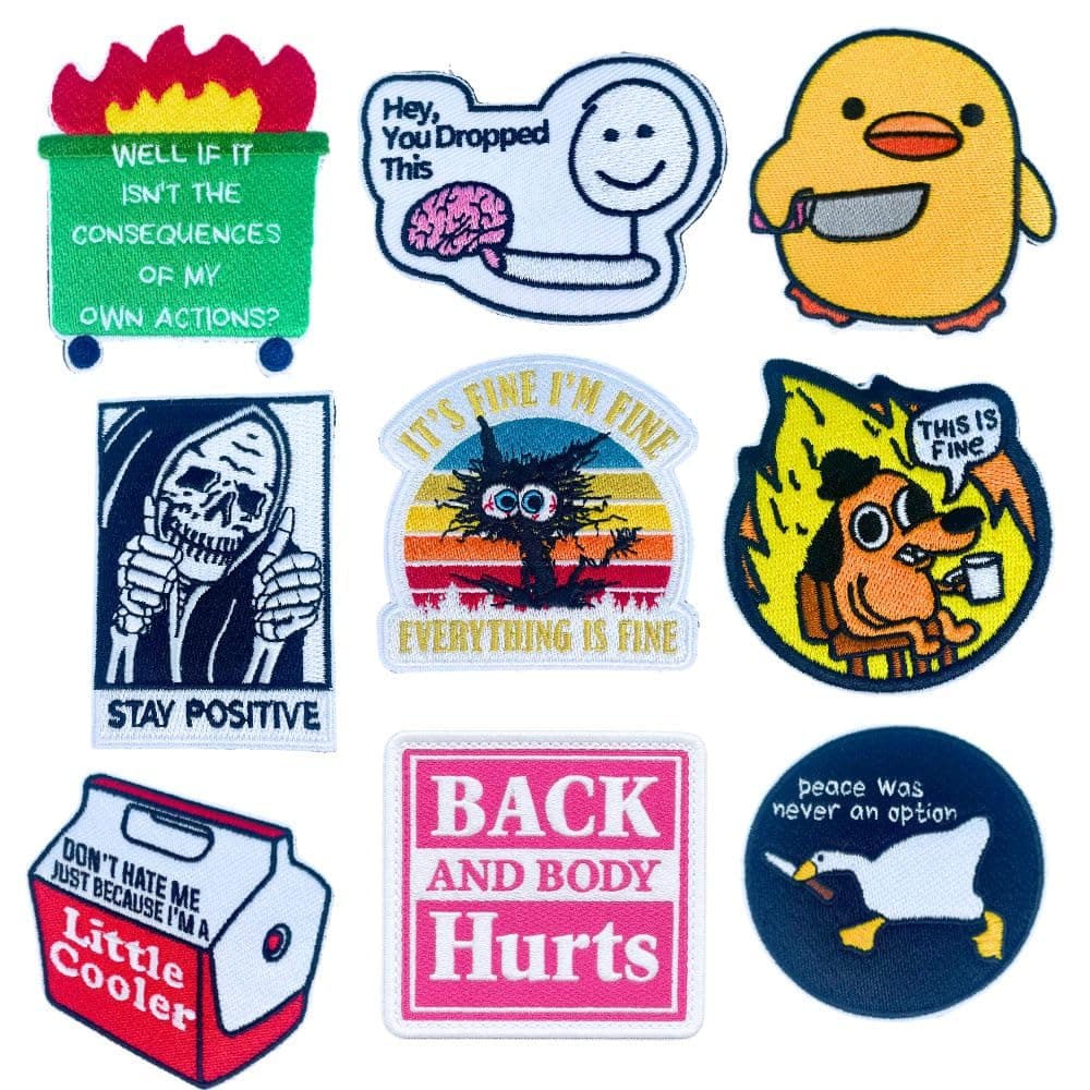 YJ PREMIUMS 9PC Funny Patches, Hook and Loop Tactical Morale Patch for Backpack Vest | Cool Cute Small Embroidered Patche pacthes ****This is Fine Dog | Crossfit Military Army Outdoor Backpacks