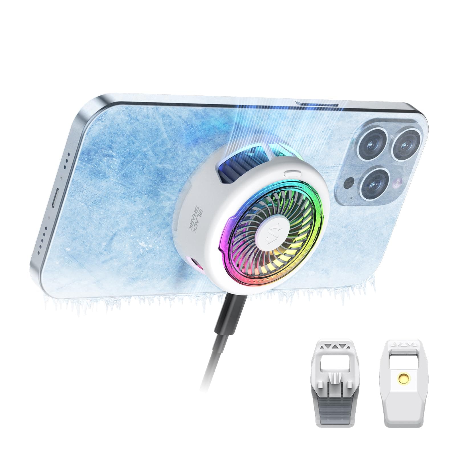 FunCooler 5 Magnetic Cell Phone Cooler for Gaming, Portable Mobile Phone Cooling Fan with RGB Light, Cellphone Radiator for iPhone Magnetic Series/Android/Tablet/iPad (White)