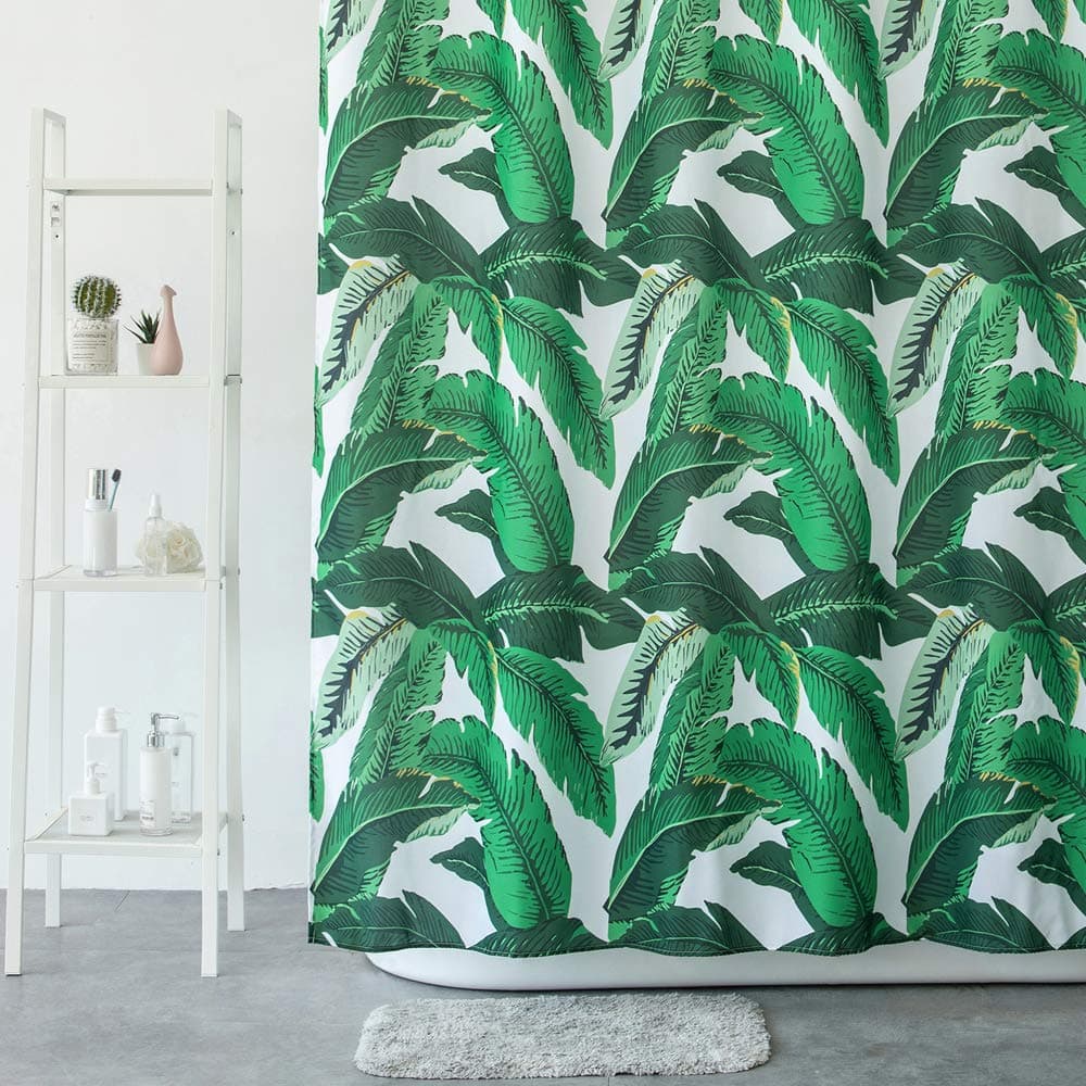 Wave Shower Curtain Fabric for Bathroom (White)