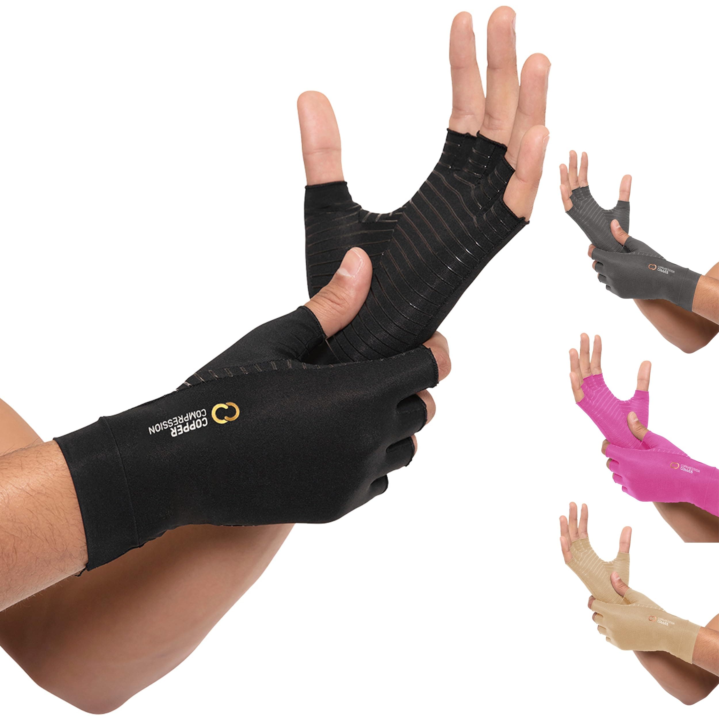 Copper Compression Arthritis Recovery Gloves #1 Highest Copper Content GUARANTEED! Best Copper Infused Fit Gloves For Carpal Tunnel, Computer Typing, And Everyday Support For Hands. (1 PAIR Size Medium)