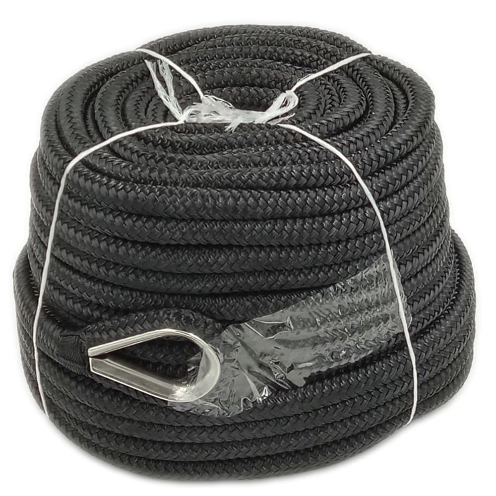 Corbase MDXSB 1/2? x 150? Double Braid Nylon Rope Anchor Line with Thimble Black